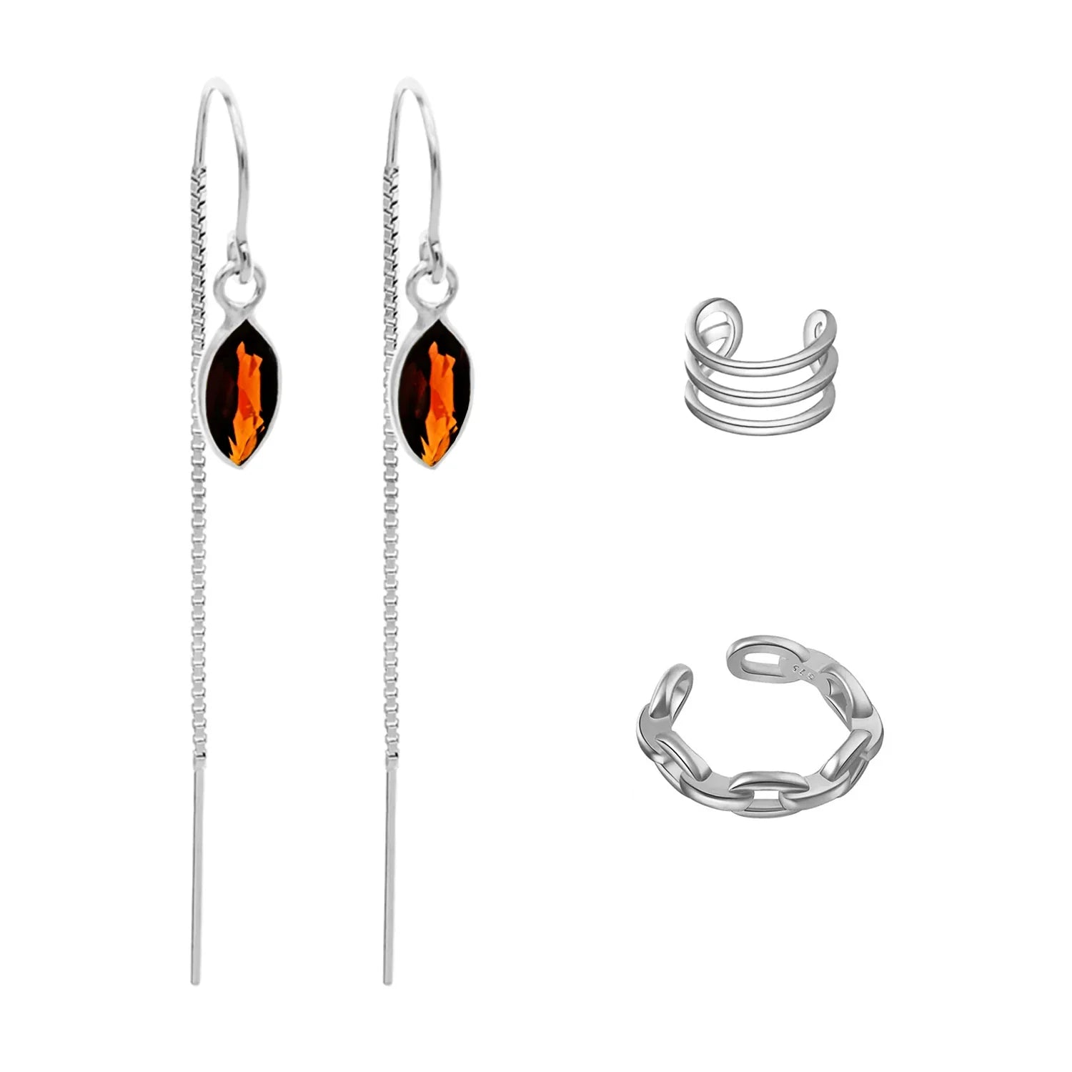 Garnet Threaders with 2 Ear Cuffs Jewelry Set - BeachBu Jewelry