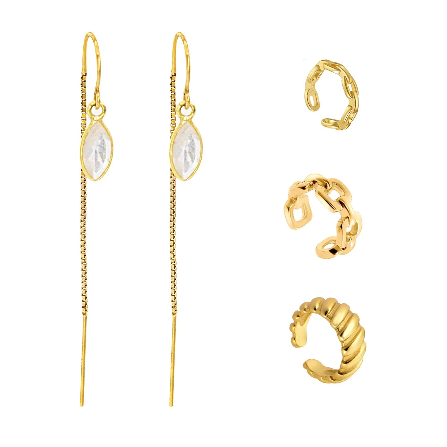 Rainbow Moonstone Marquise Bezel Threaders - BeachBu Jewelry