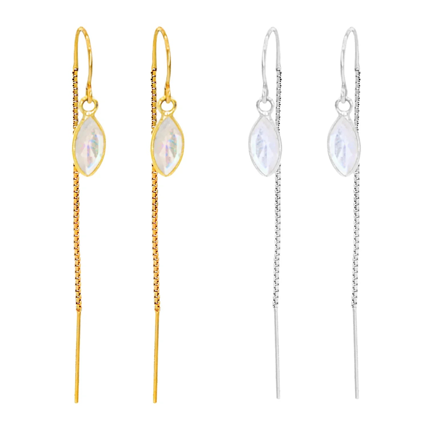 Rainbow Moonstone Marquise Bezel Threaders - BeachBu Jewelry