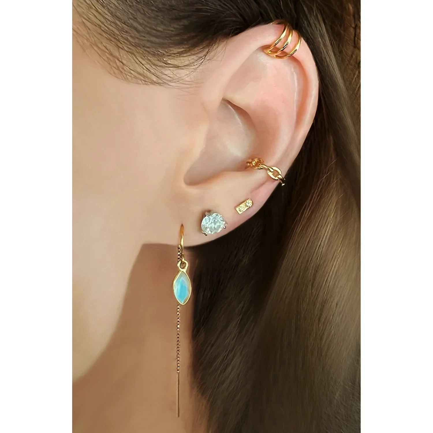 Rainbow Moonstone Marquise Bezel Threaders - BeachBu Jewelry