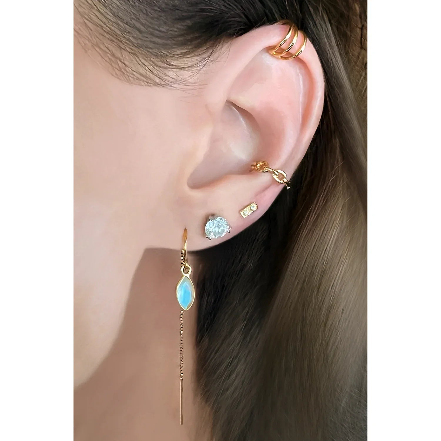 Rainbow Moonstone Marquise Bezel Threaders - BeachBu Jewelry