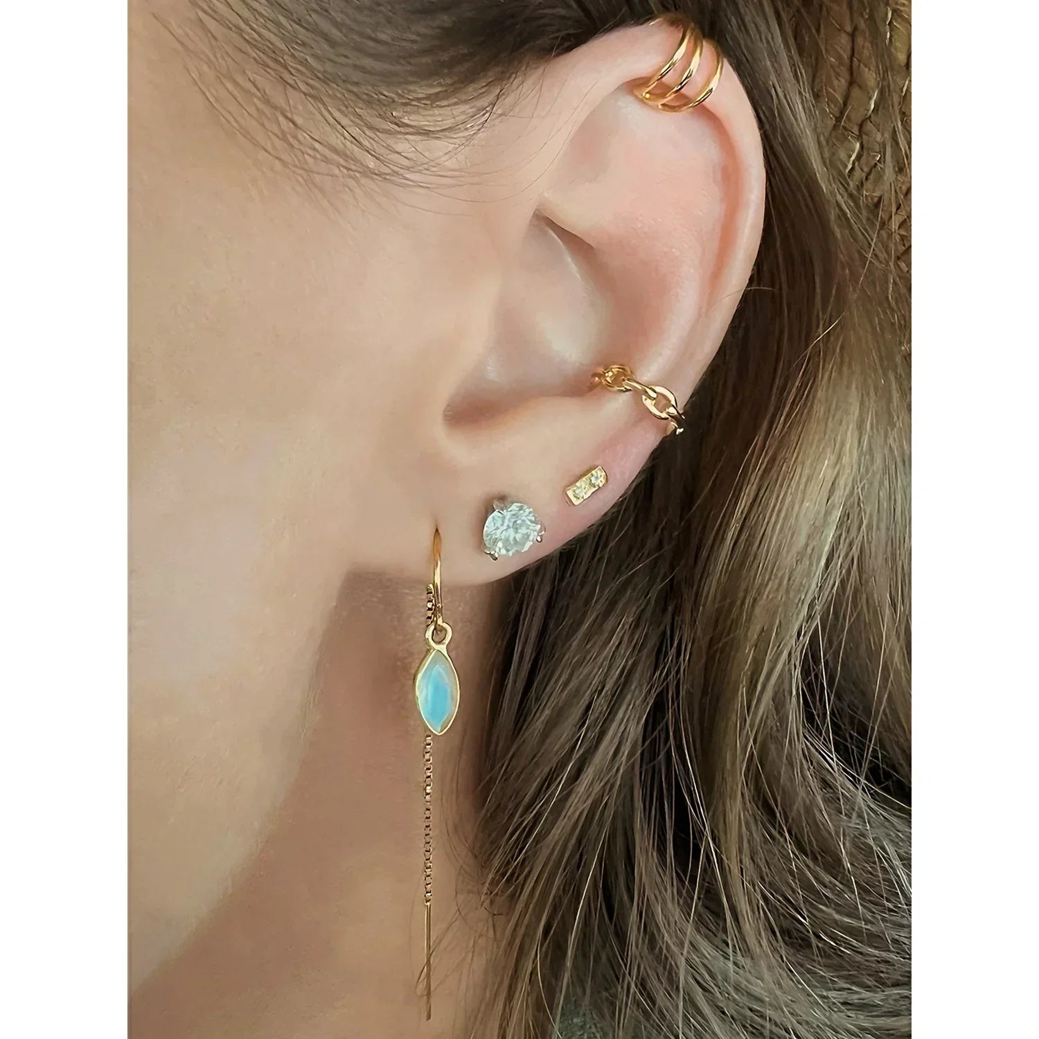 Labradorite Threaders with 2 Ear Cuffs Jewelry Set - BeachBu Jewelry