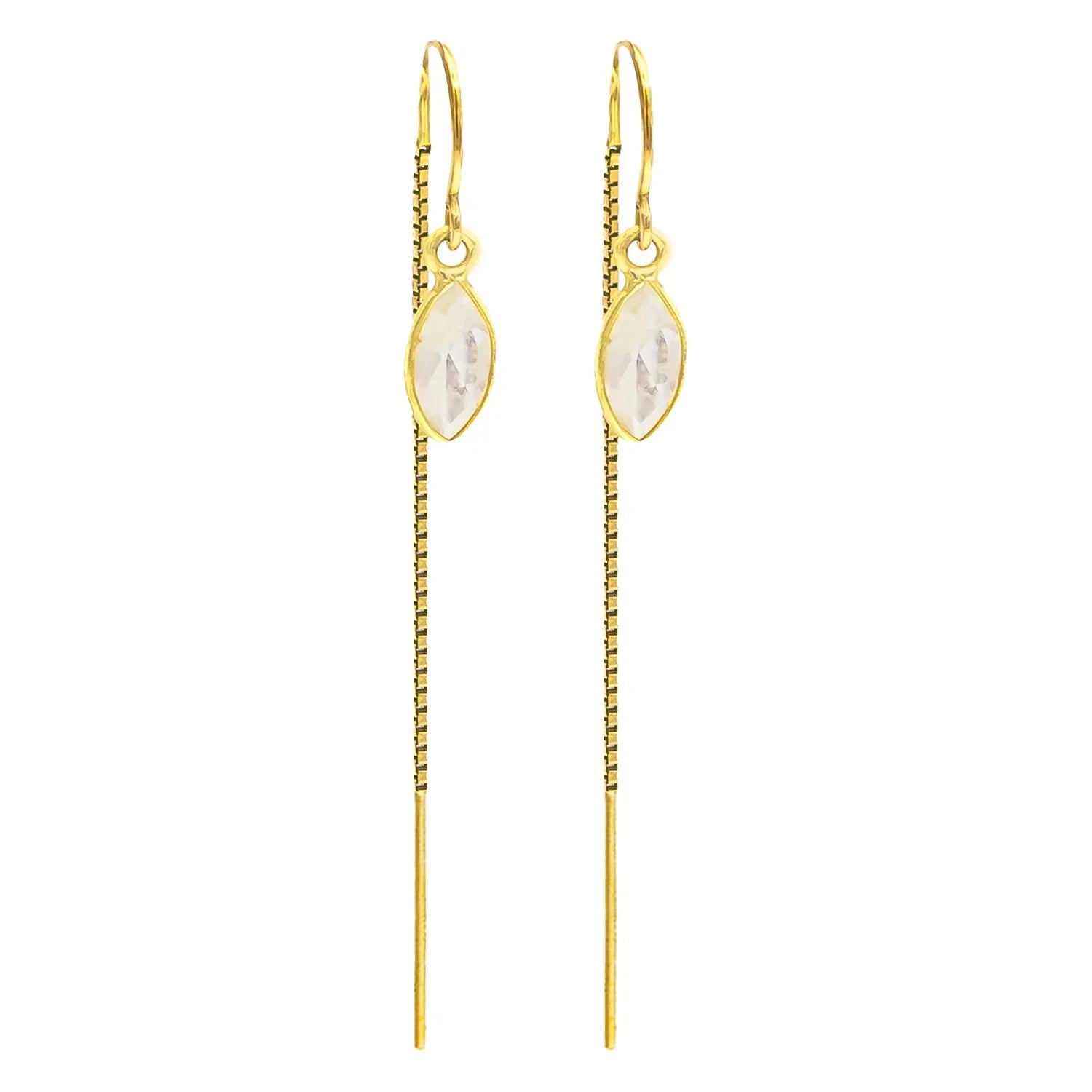 Rainbow Moonstone Marquise Bezel Threaders - BeachBu Jewelry