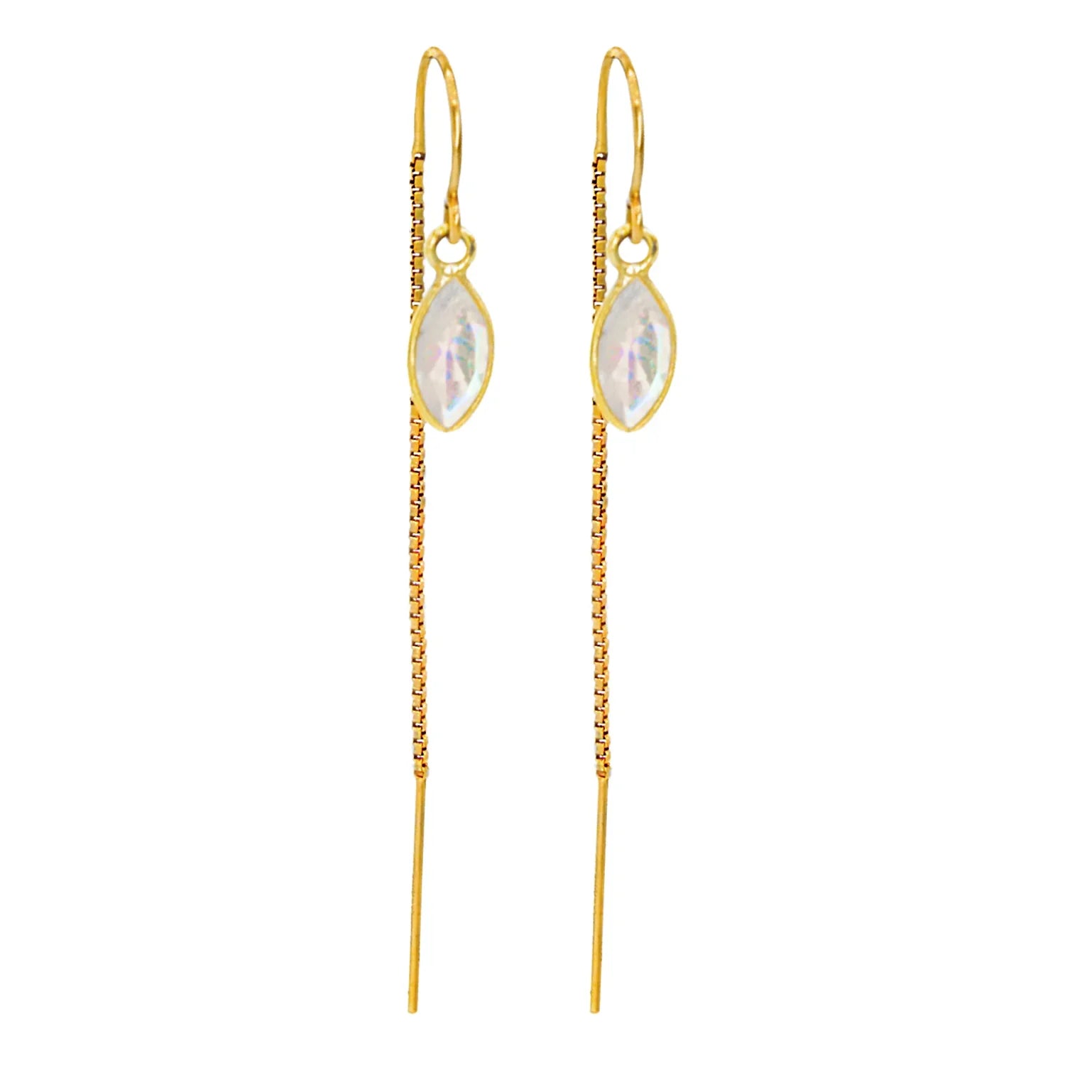 Rainbow Moonstone Marquise Bezel Threaders - BeachBu Jewelry