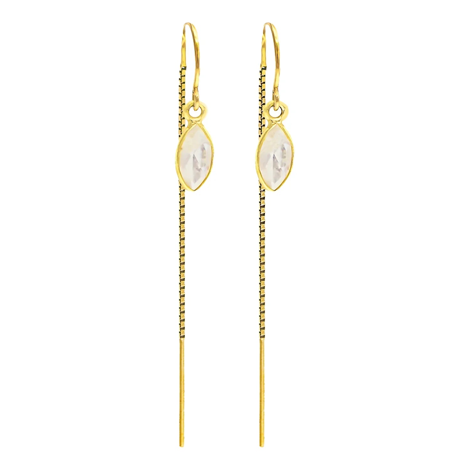 Rainbow Moonstone Marquise Bezel Threaders - BeachBu Jewelry