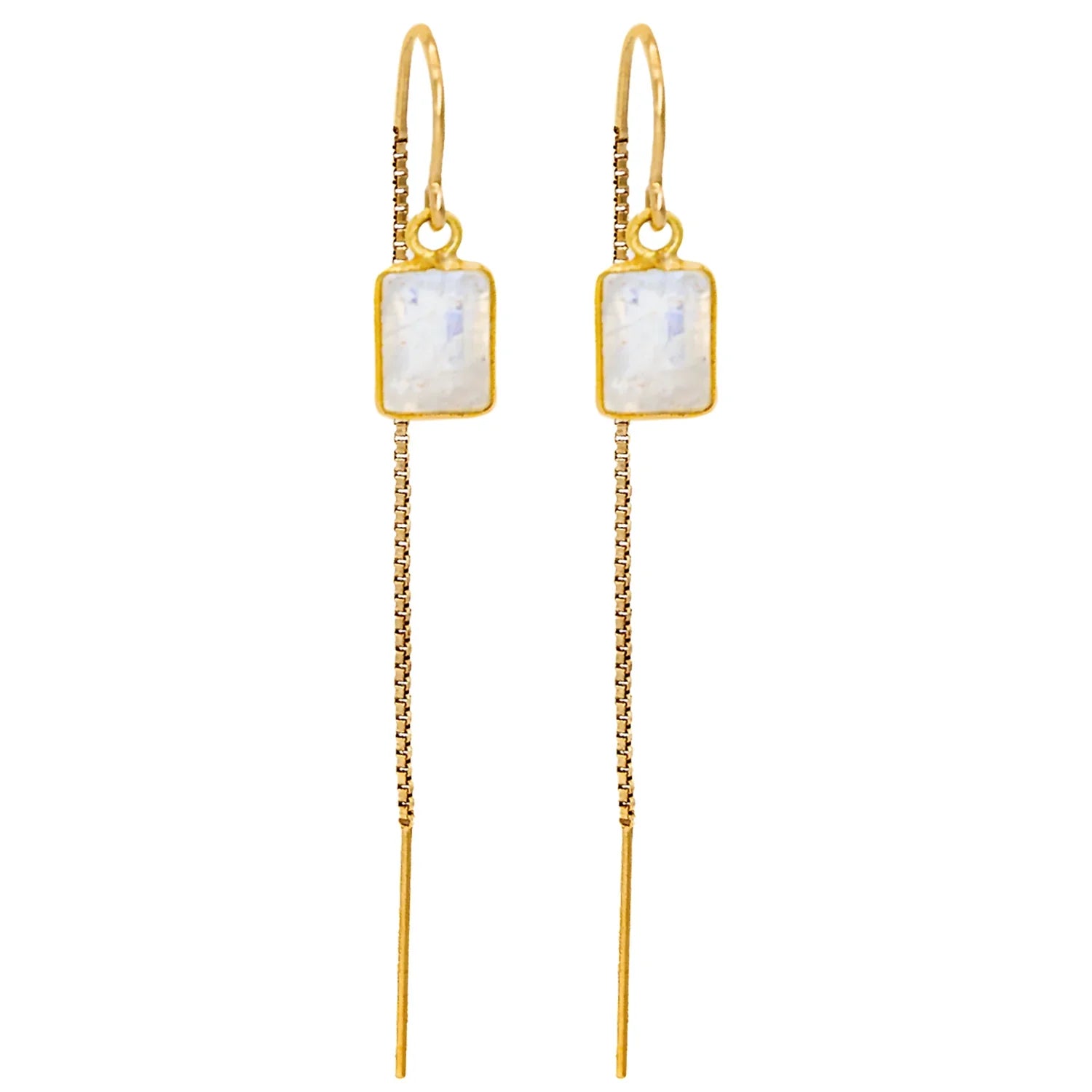 Rainbow Moonstone Baguette Threader Earrings - BeachBu Jewelry