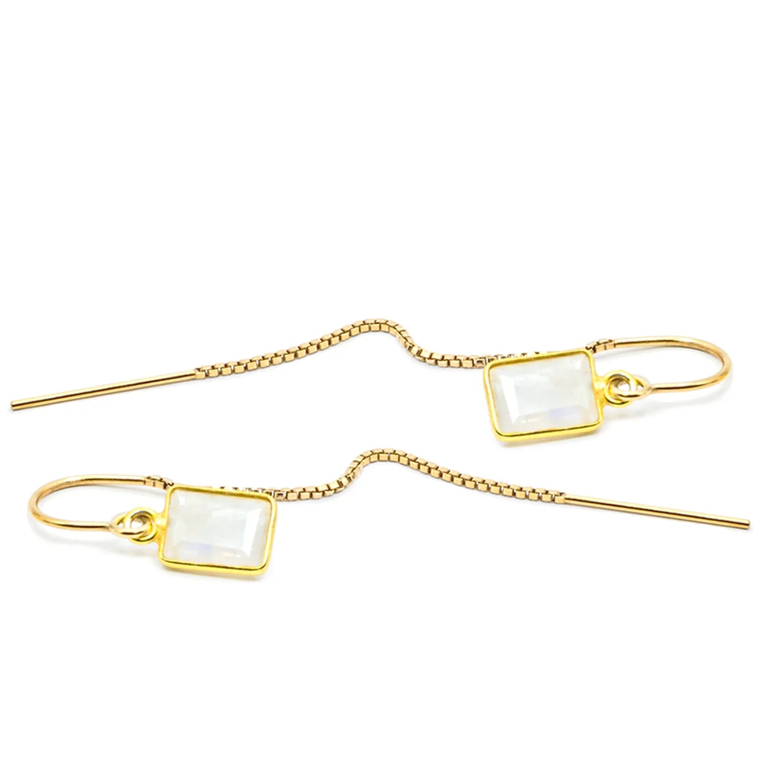 Rainbow Moonstone Baguette Threader Earrings - BeachBu Jewelry