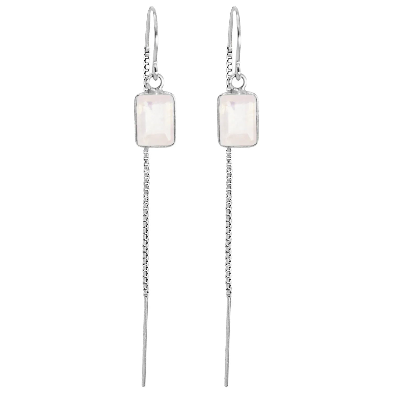 Rainbow Moonstone Baguette Threader Earrings - BeachBu Jewelry