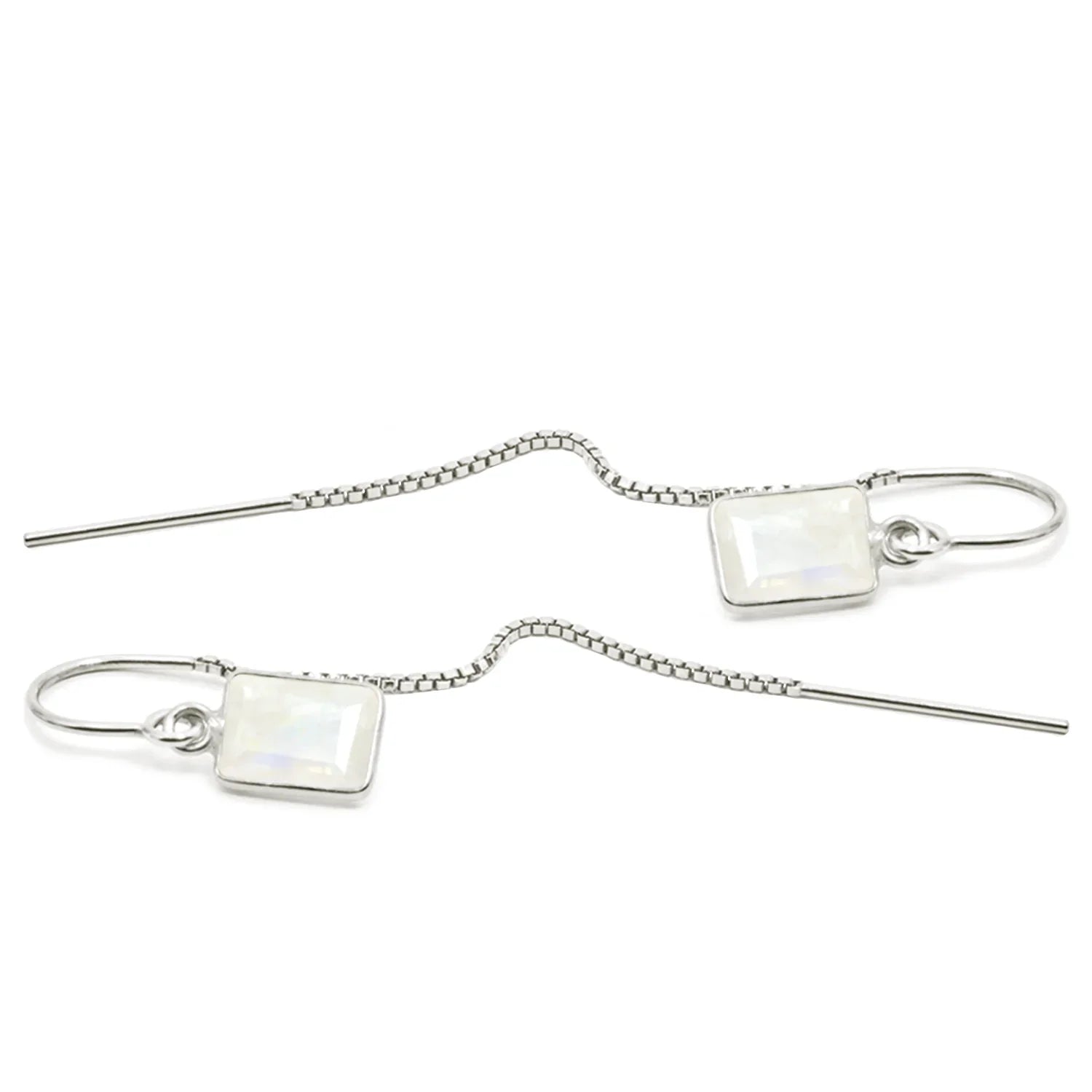 Rainbow Moonstone Baguette Threader Earrings - BeachBu Jewelry