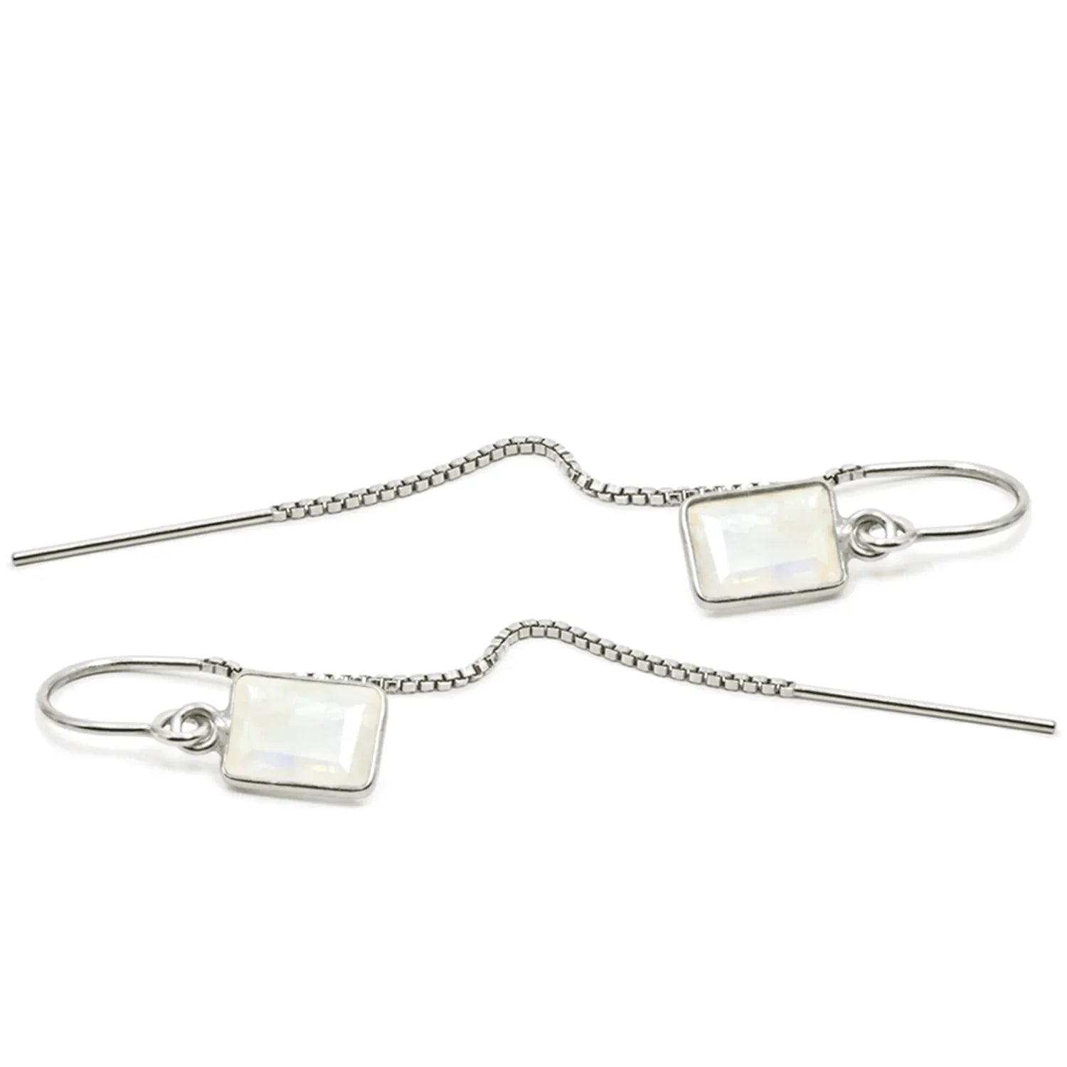 Rainbow Moonstone Baguette Threader Earrings - BeachBu Jewelry