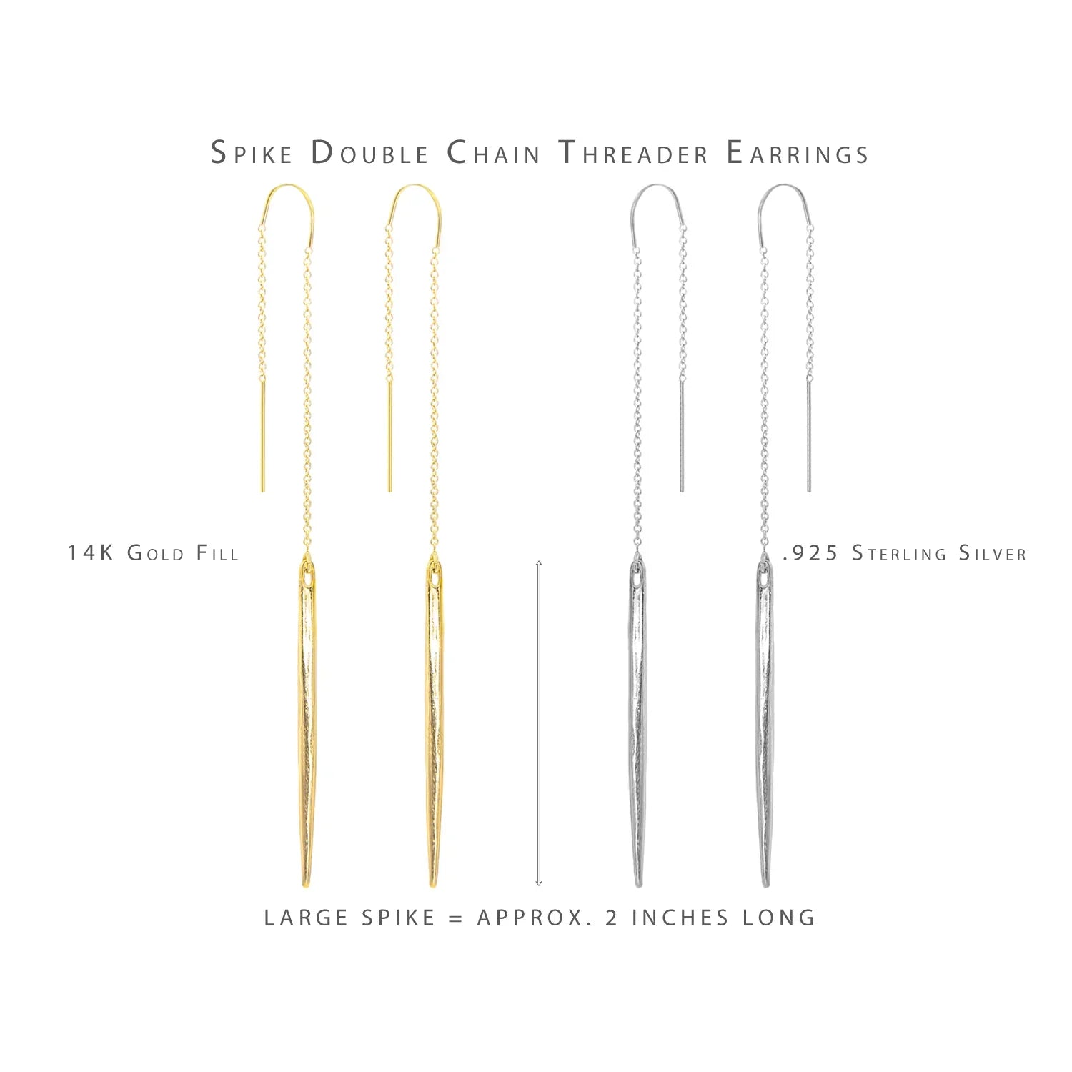 Spike Double Chain Threader Earrings with 2 inch spike - BeachBu Jewelry