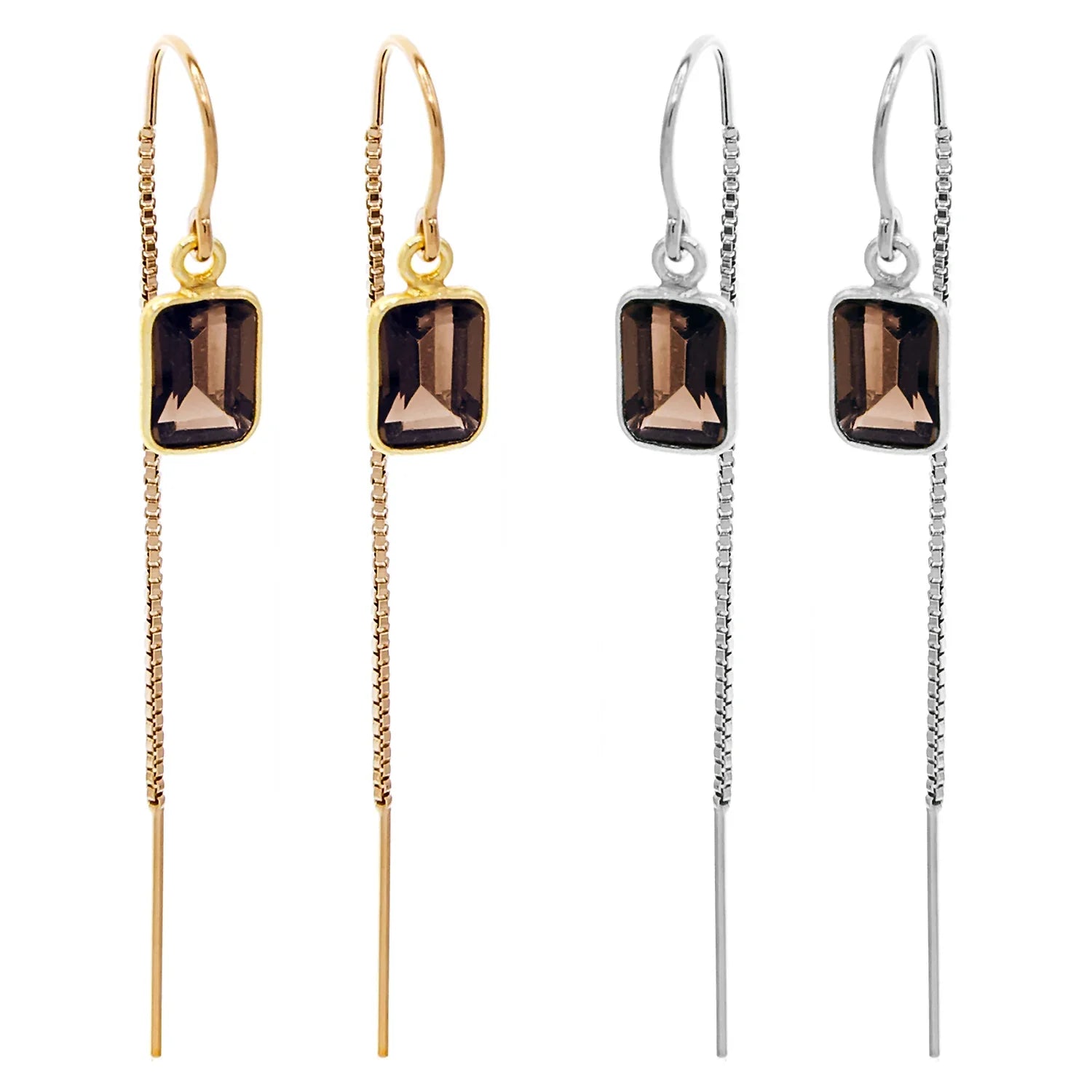 Smoky Quartz Baguette Bezel Threader Earrings - BeachBu Jewelry
