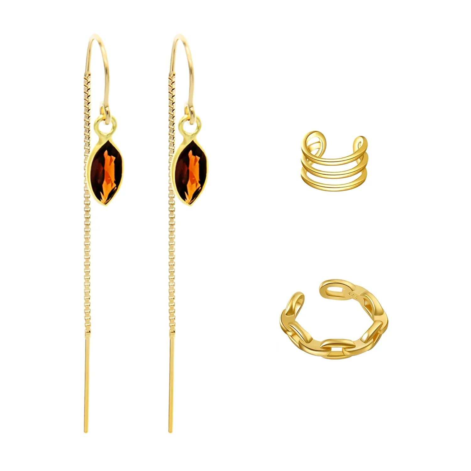 Garnet Threaders with 2 Ear Cuffs Jewelry Set - BeachBu Jewelry