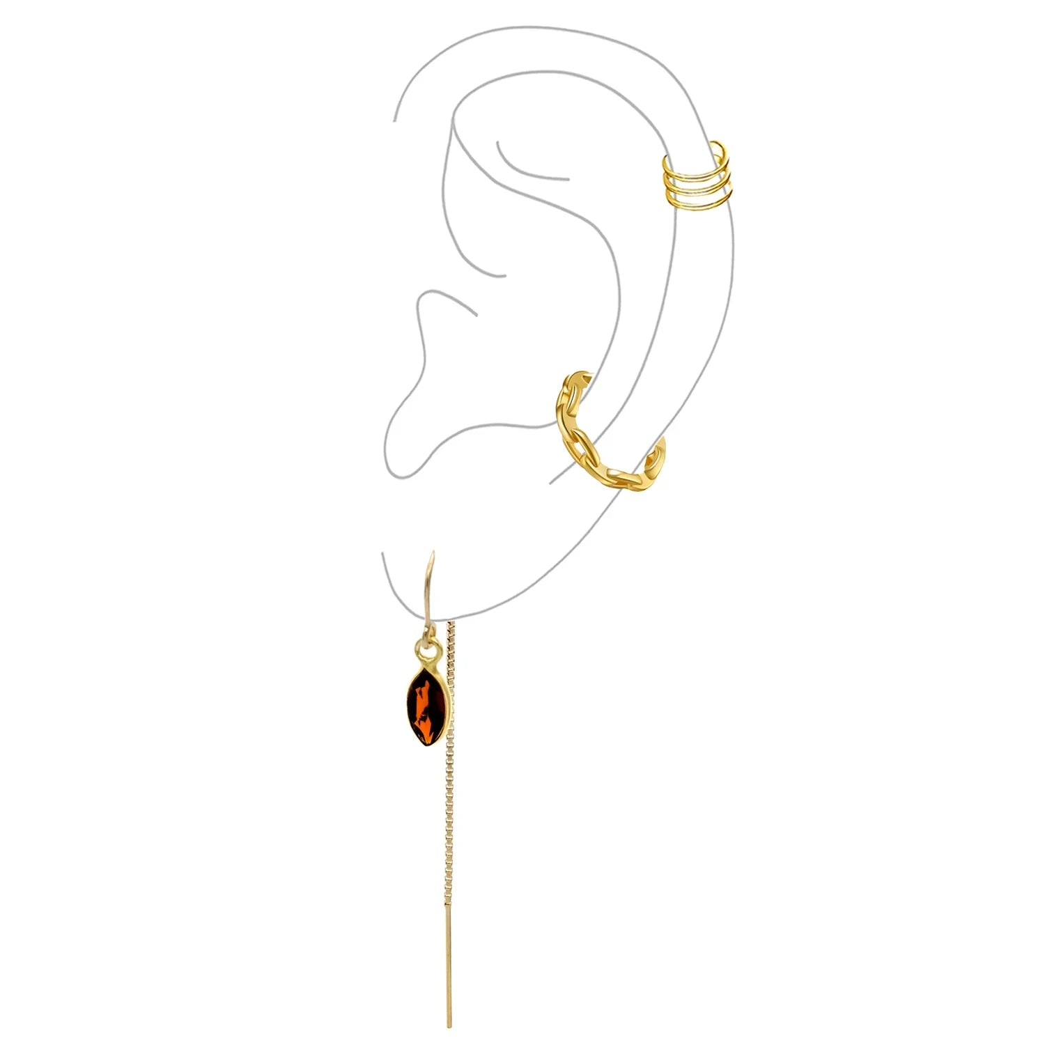 Garnet Threaders with 2 Ear Cuffs Jewelry Set - BeachBu Jewelry