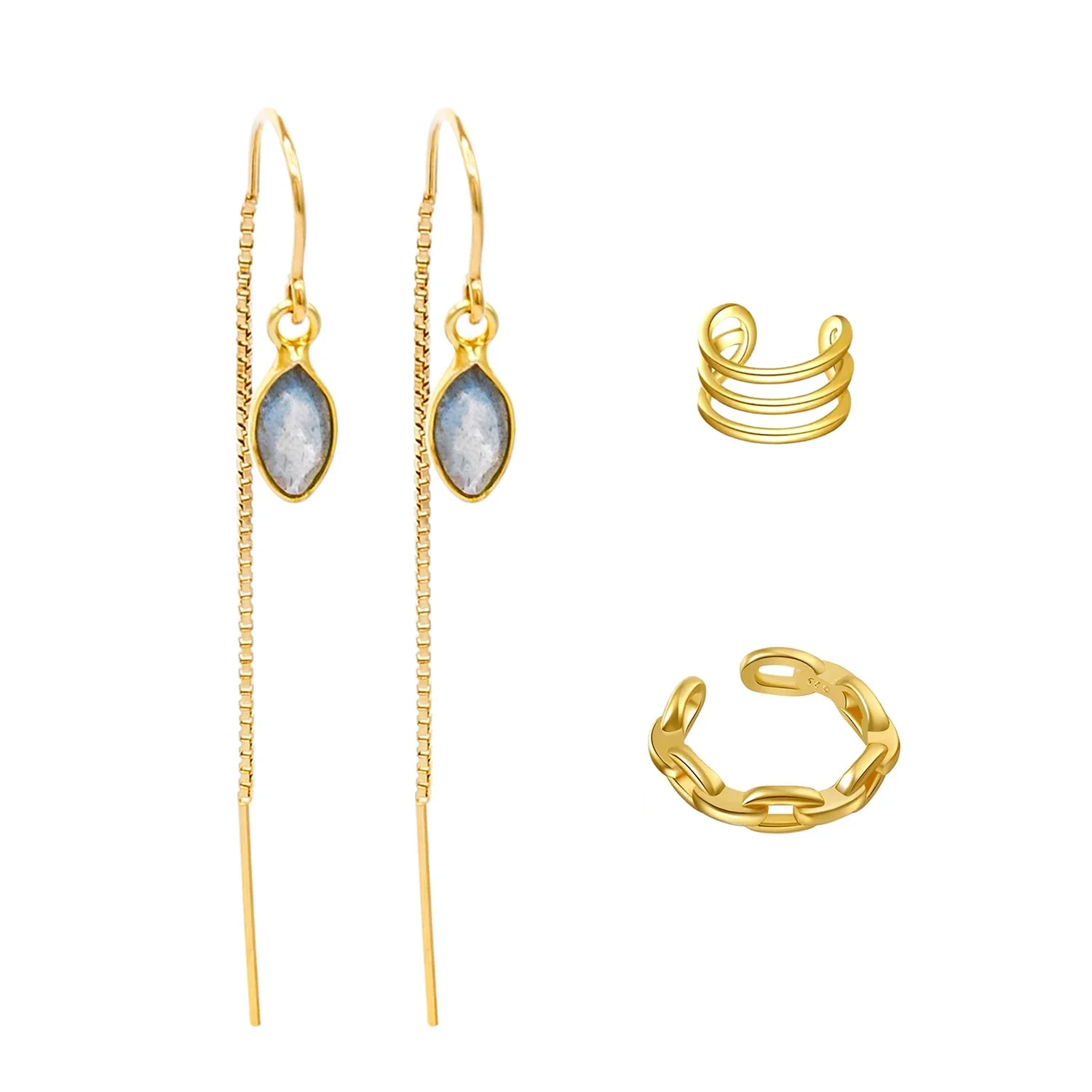 Labradorite Threaders with 2 Ear Cuffs Jewelry Set - BeachBu Jewelry