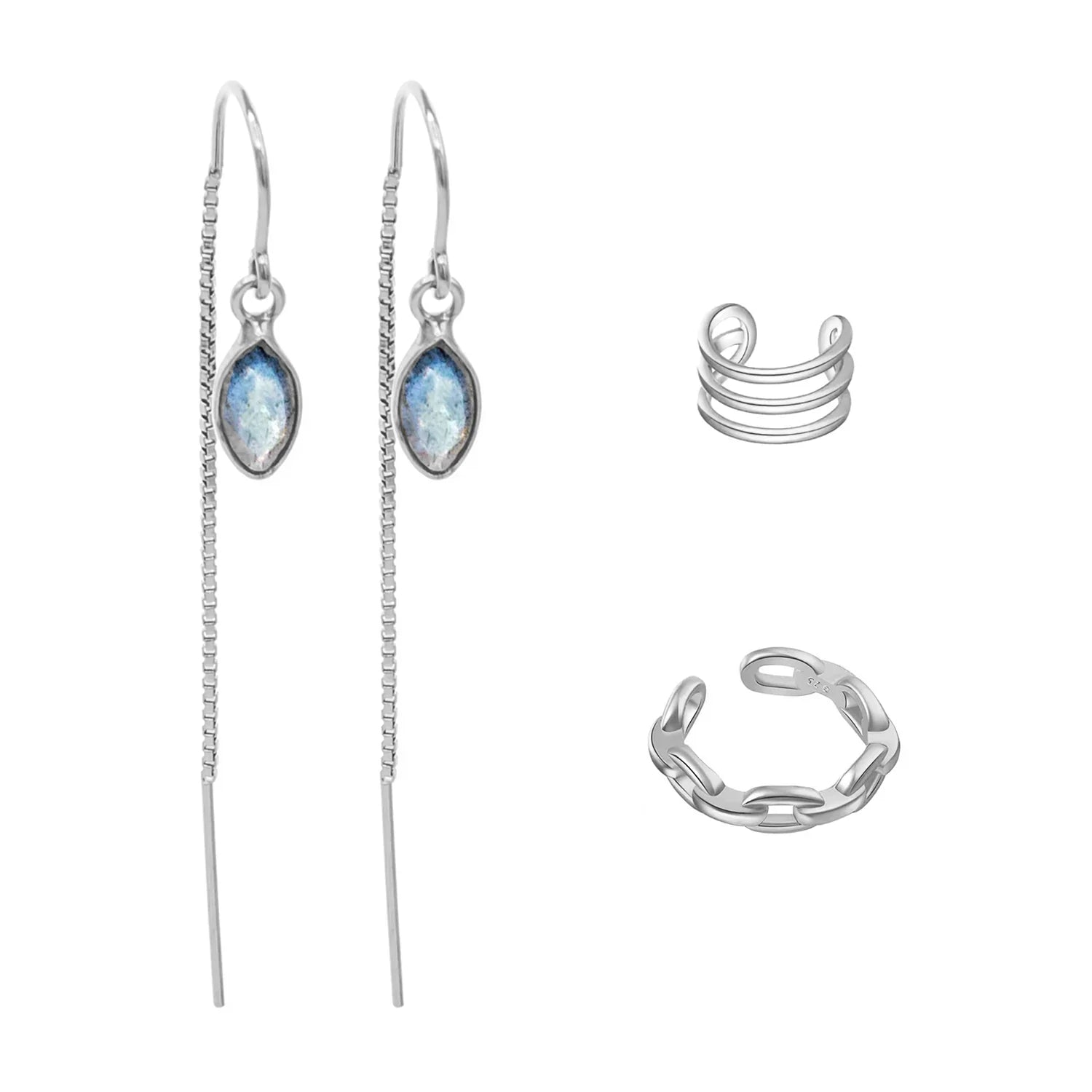 Labradorite Threaders with 2 Ear Cuffs Jewelry Set - BeachBu Jewelry