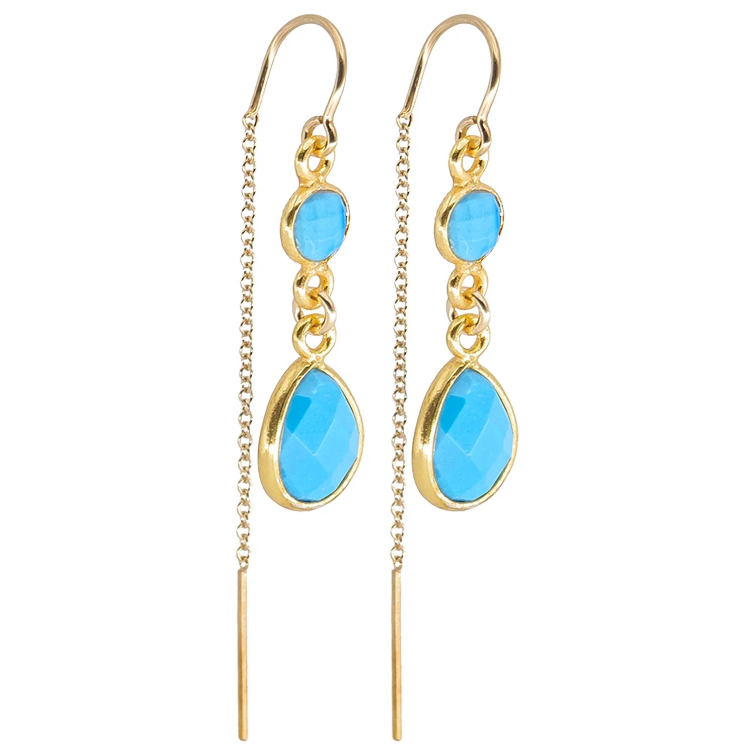 Gemstone Drop Threader Earrings in Turquoise
