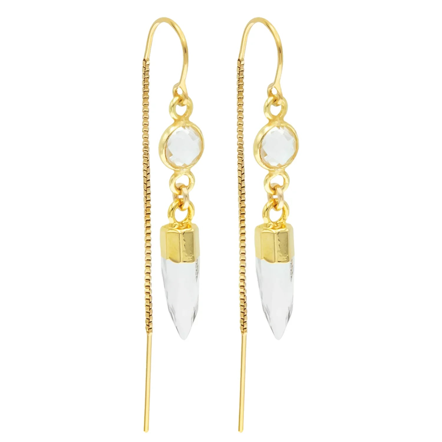 Athena Threader Earrings with Spike in Crystal Quartz - BeachBu Jewelry