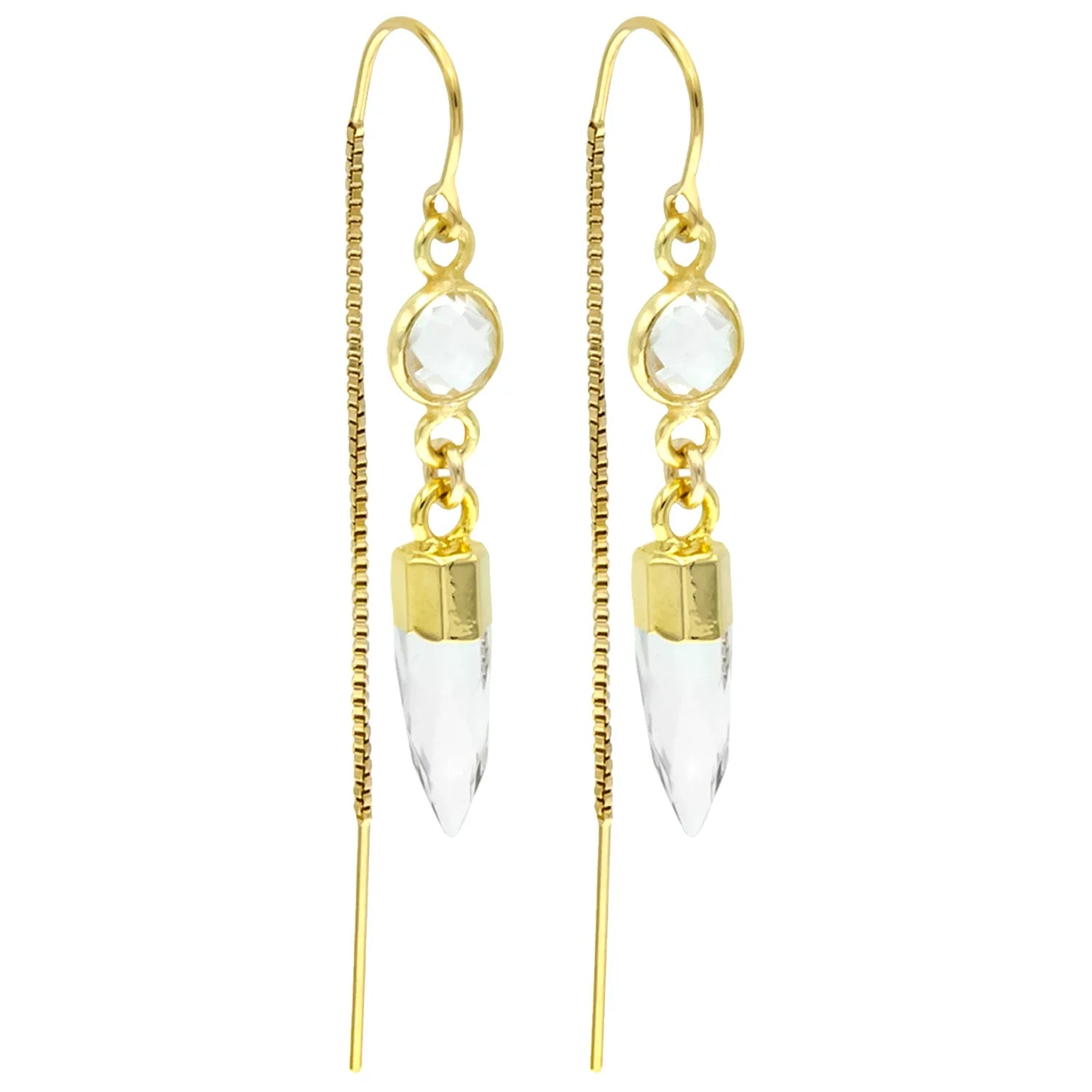Athena Threader Earrings with Spike in Crystal Quartz - BeachBu Jewelry