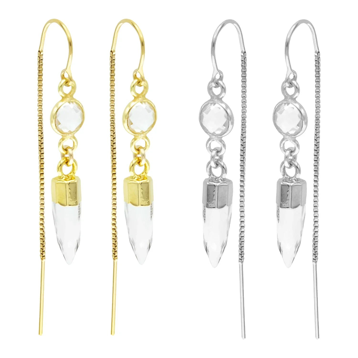 Athena Threader Earrings with Spike in Crystal Quartz - BeachBu Jewelry