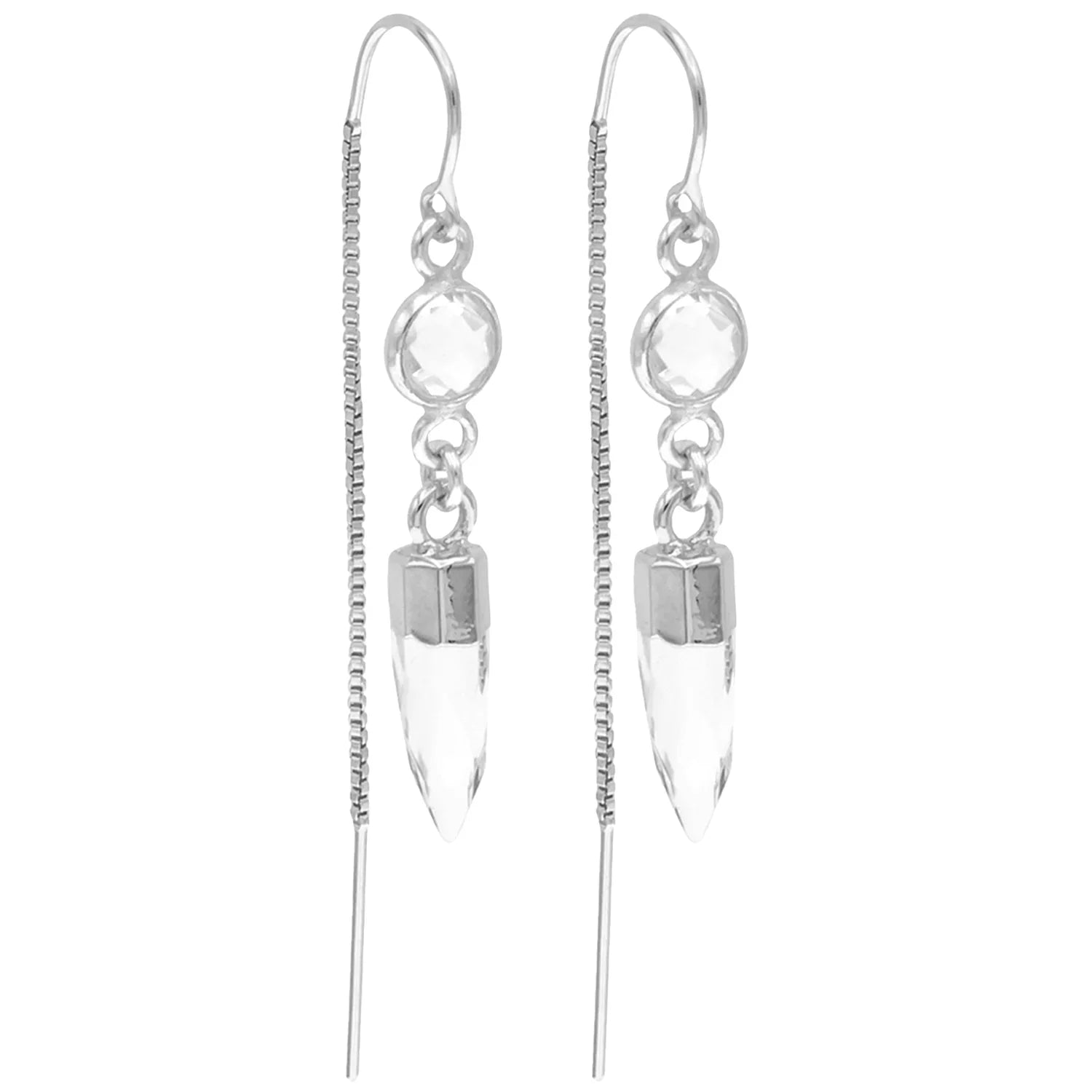 Athena Threader Earrings with Spike in Crystal Quartz - BeachBu Jewelry