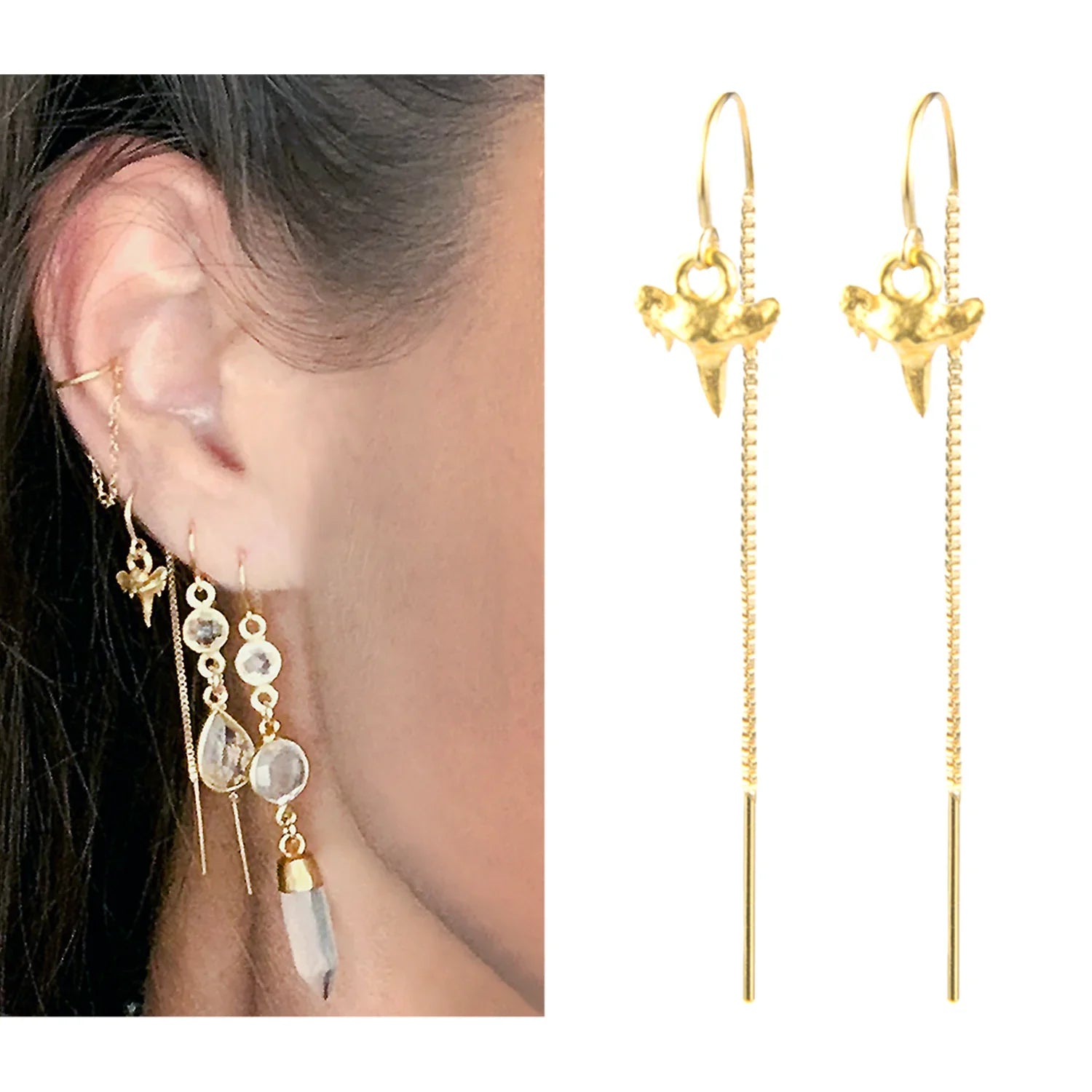 Genuine Shark Tooth Short Threader Earrings - BeachBu Jewelry