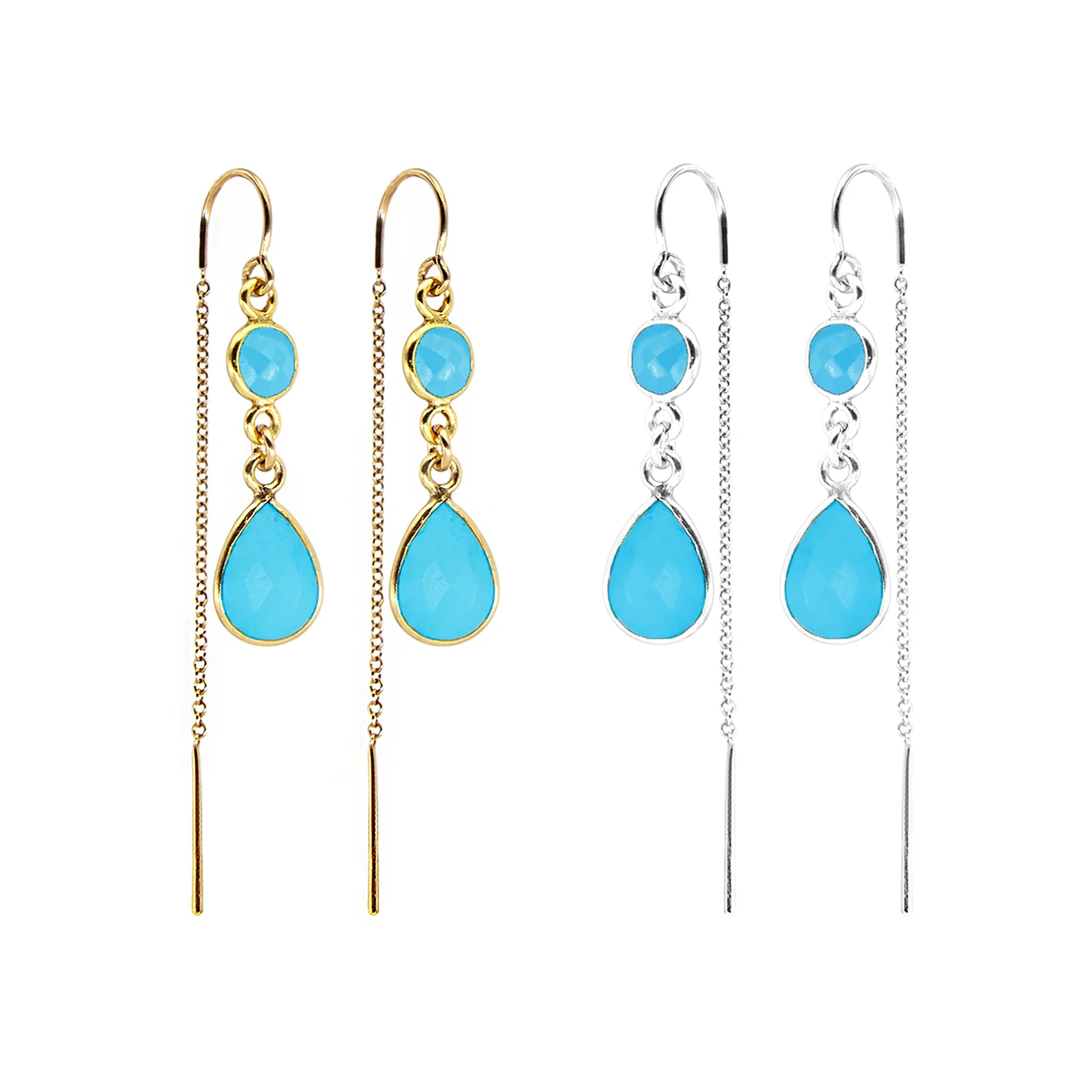 Gemstone Drop Threader Earrings in Turquoise