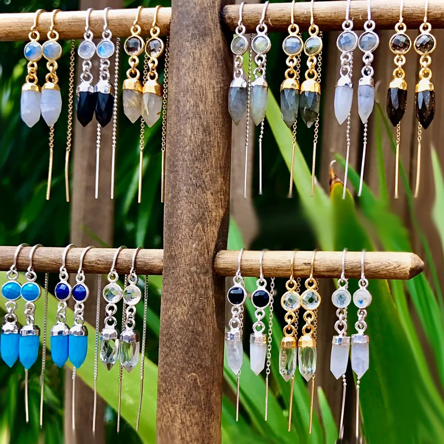 Athena Threader Earrings with Spike in Crystal Quartz - BeachBu Jewelry