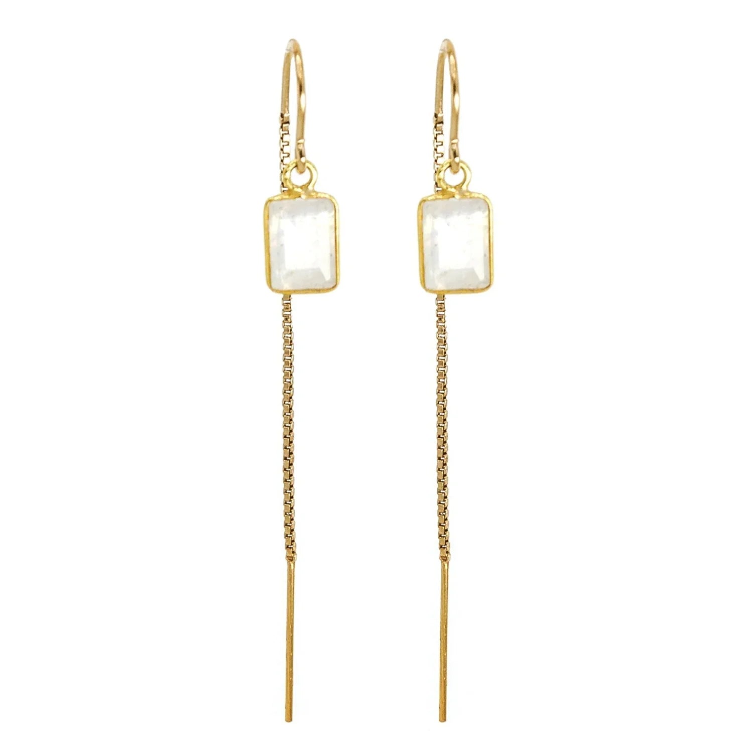 Rainbow Moonstone Baguette Threader Earrings - BeachBu Jewelry