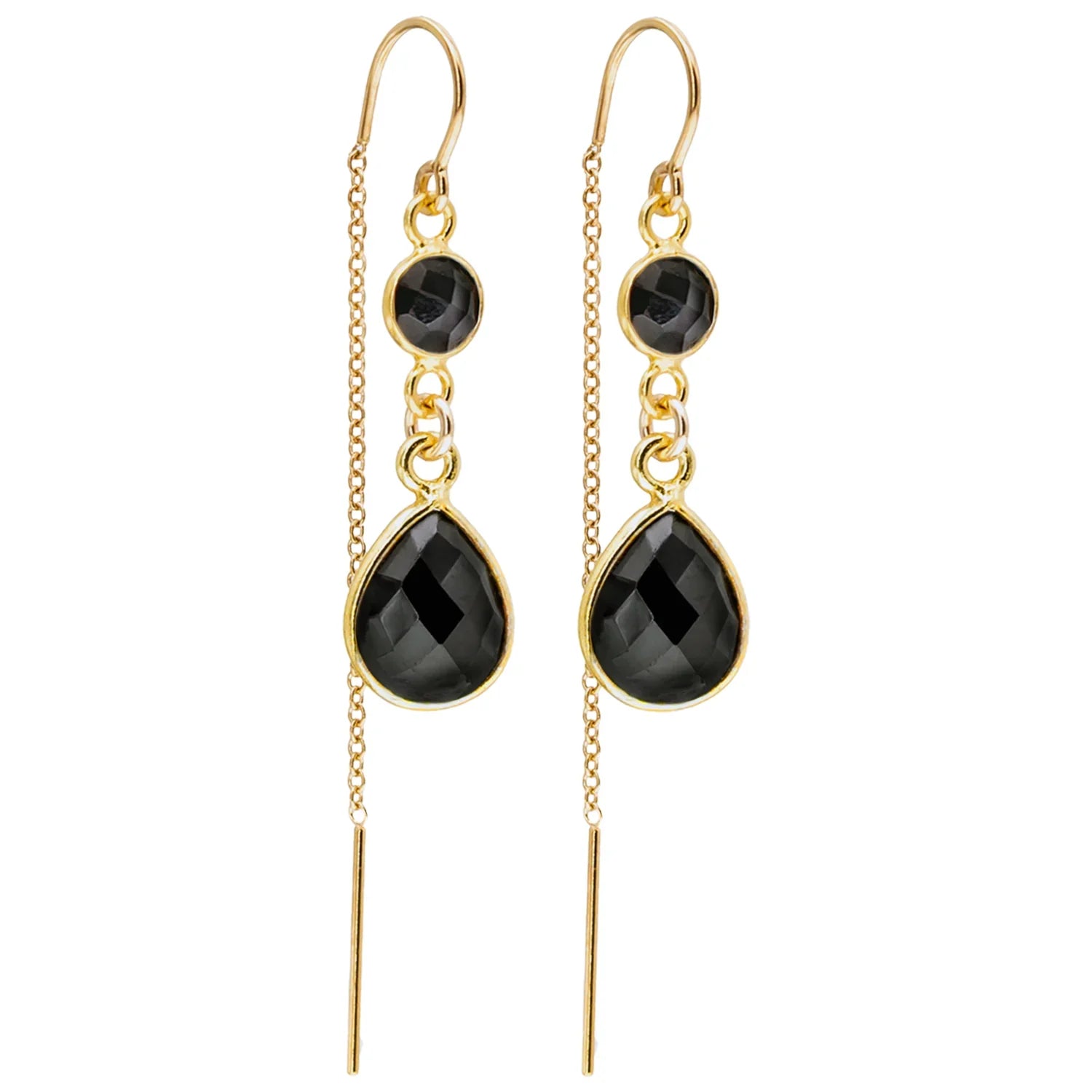Gemstone Drop Threader Earrings in Black Spinel