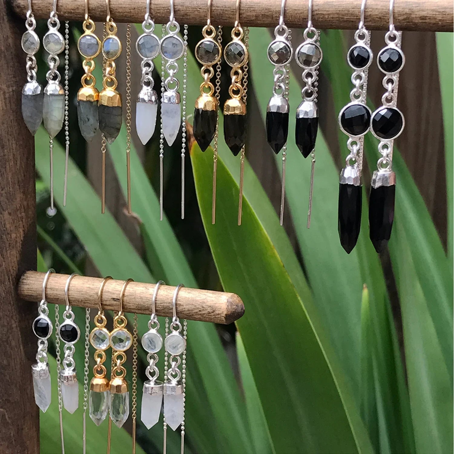 Athena Threader Earrings with Spike in Crystal Quartz - BeachBu Jewelry