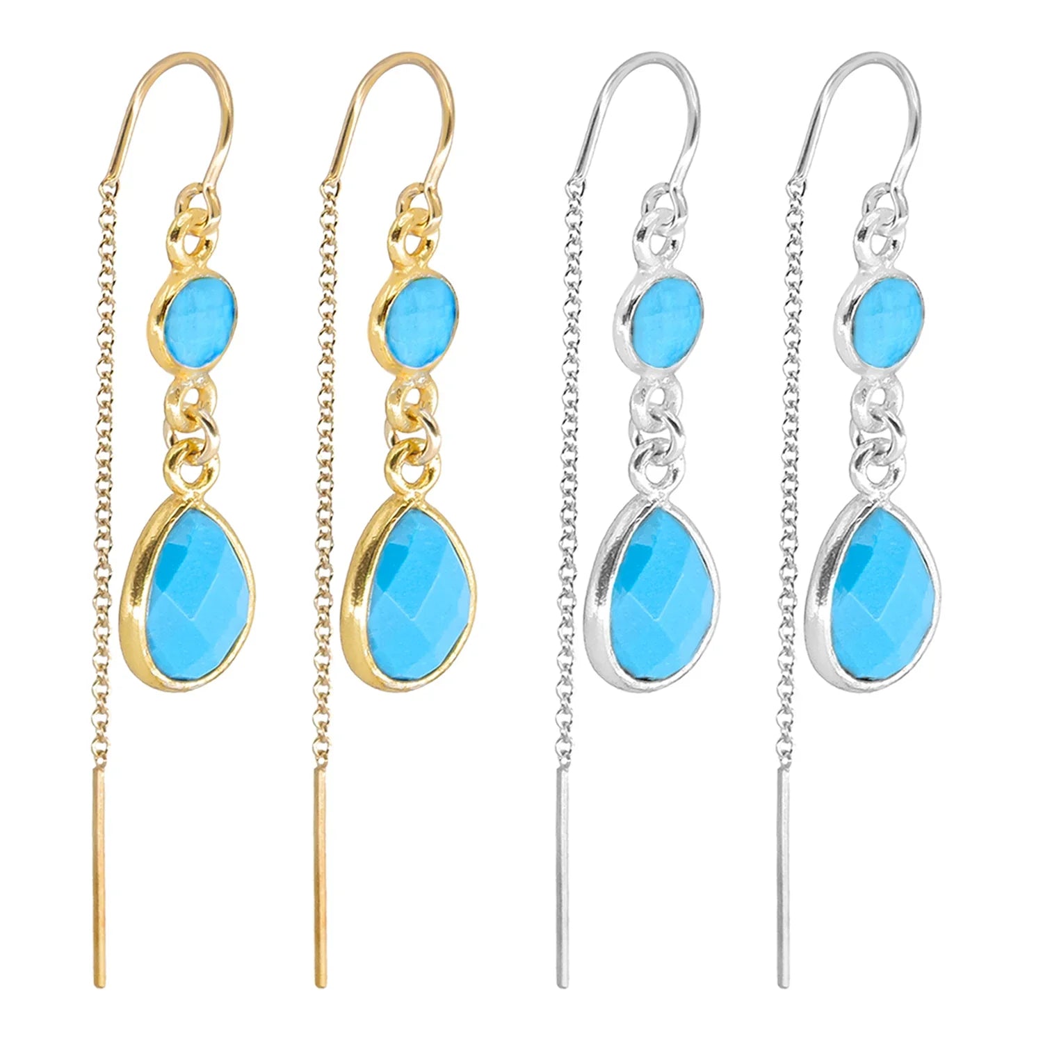 Gemstone Drop Threader Earrings in Turquoise