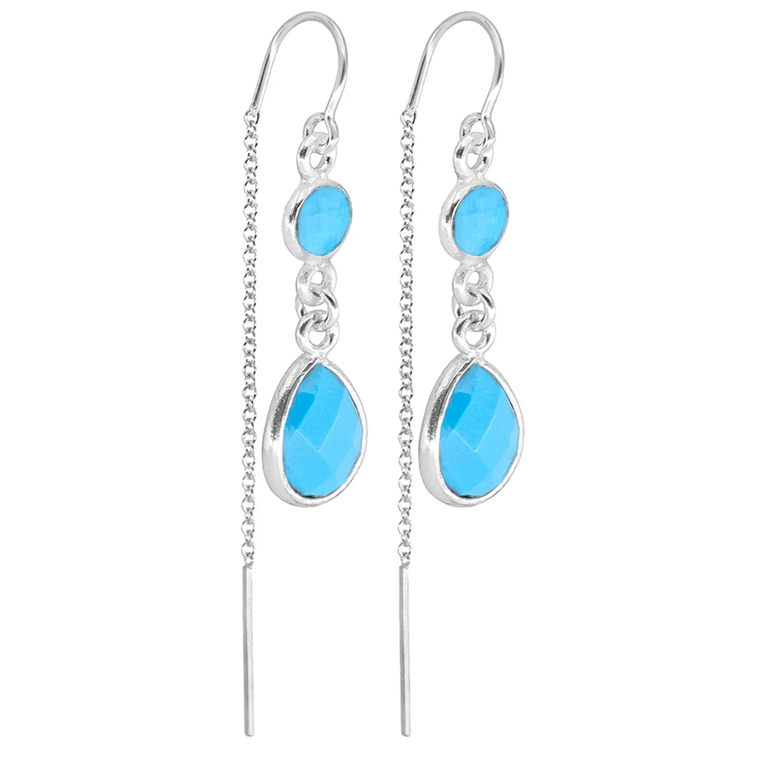 Gemstone Drop Threader Earrings in Turquoise