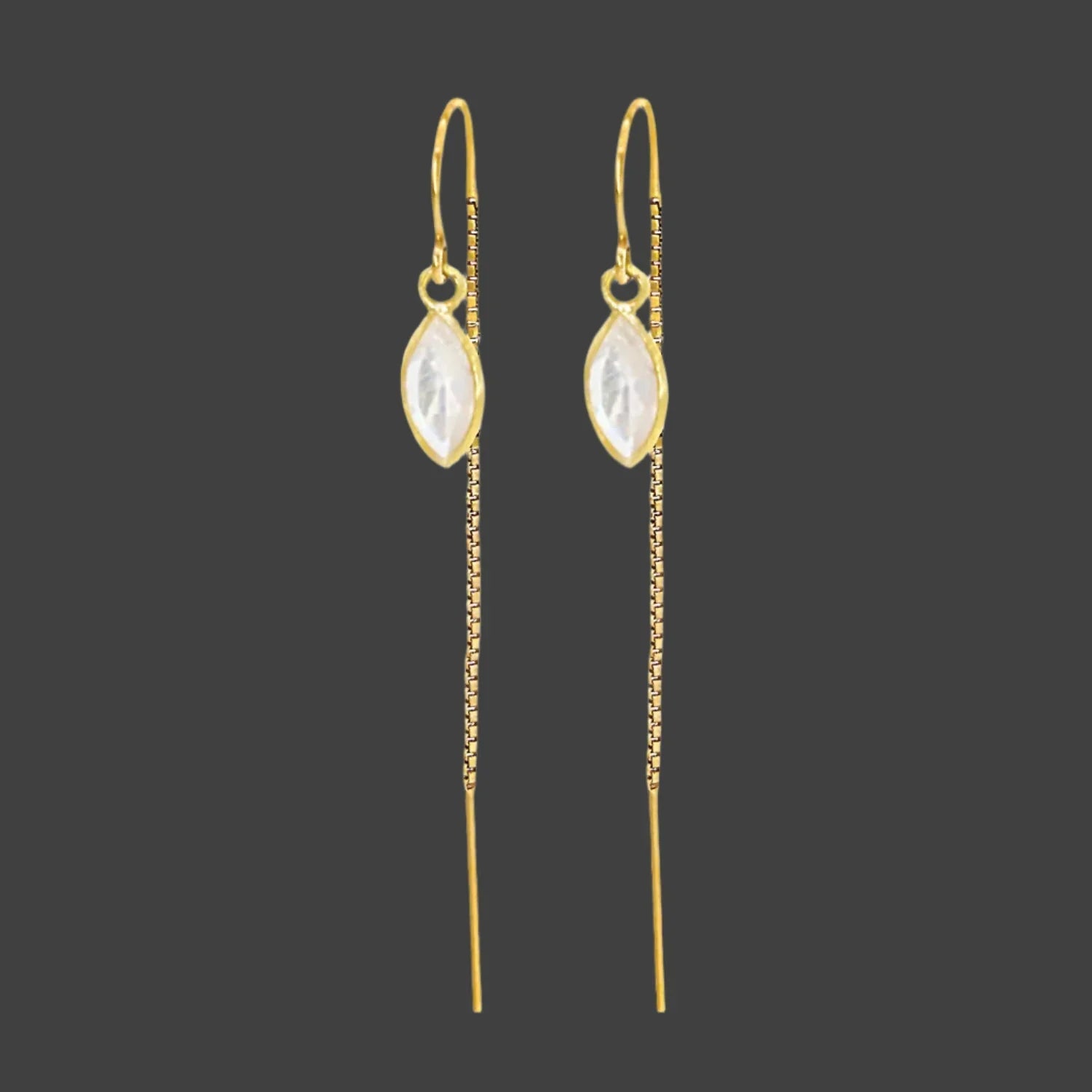 Rainbow Moonstone Marquise Bezel Threaders - BeachBu Jewelry