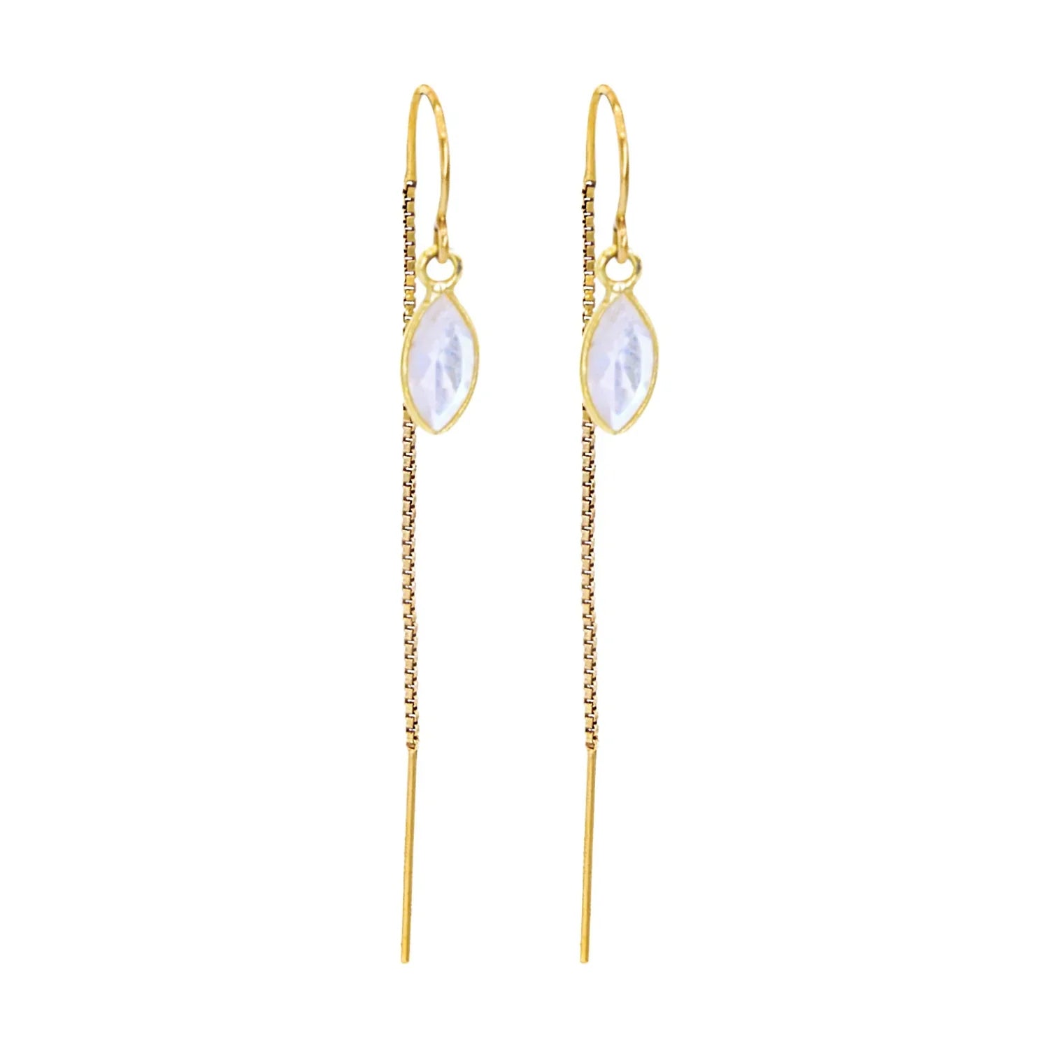Rainbow Moonstone Marquise Bezel Threaders - BeachBu Jewelry