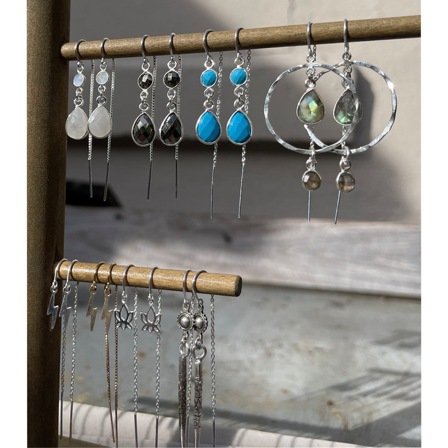 Gemstone Drop Threader Earrings in Turquoise