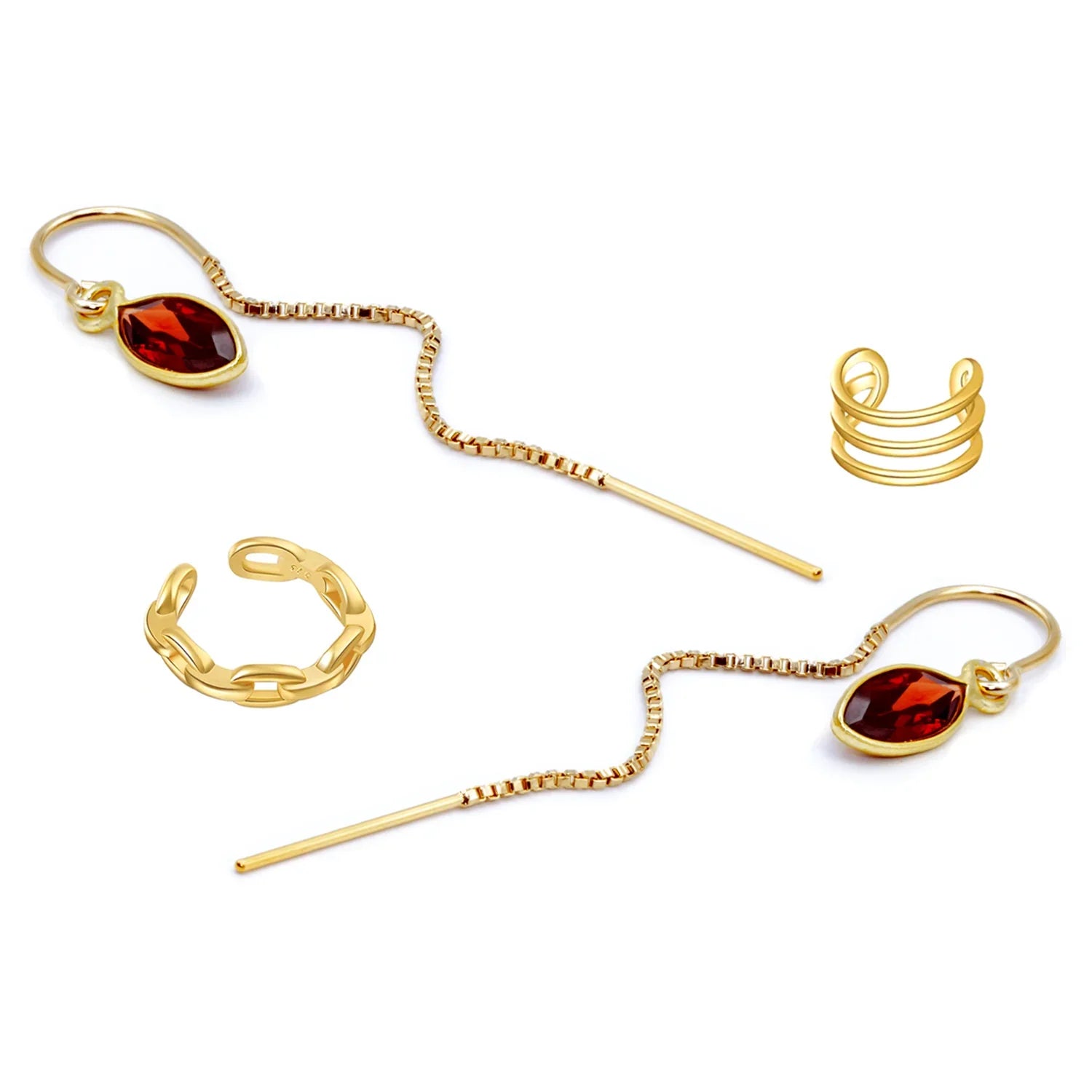 Garnet Threaders with 2 Ear Cuffs Jewelry Set - BeachBu Jewelry