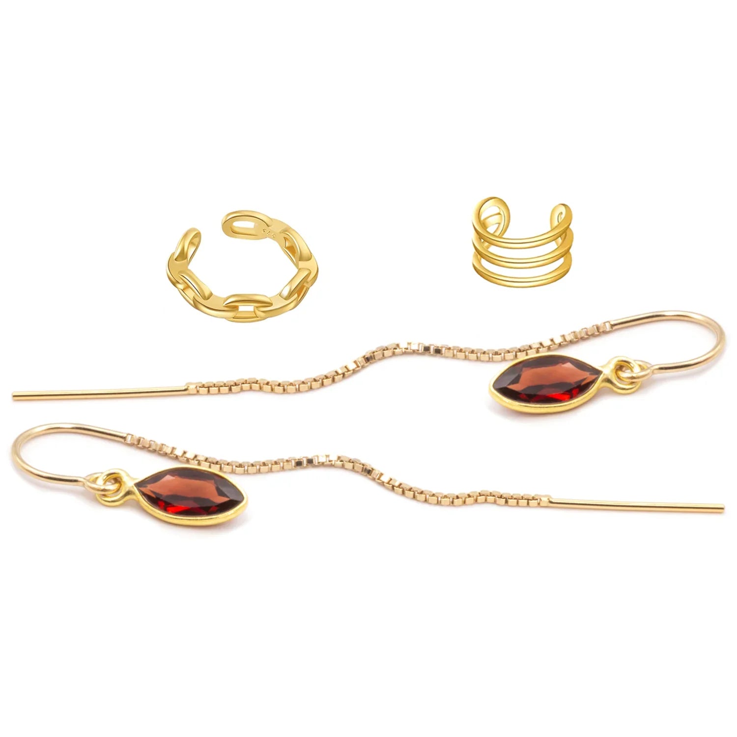 Garnet Threaders with 2 Ear Cuffs Jewelry Set - BeachBu Jewelry