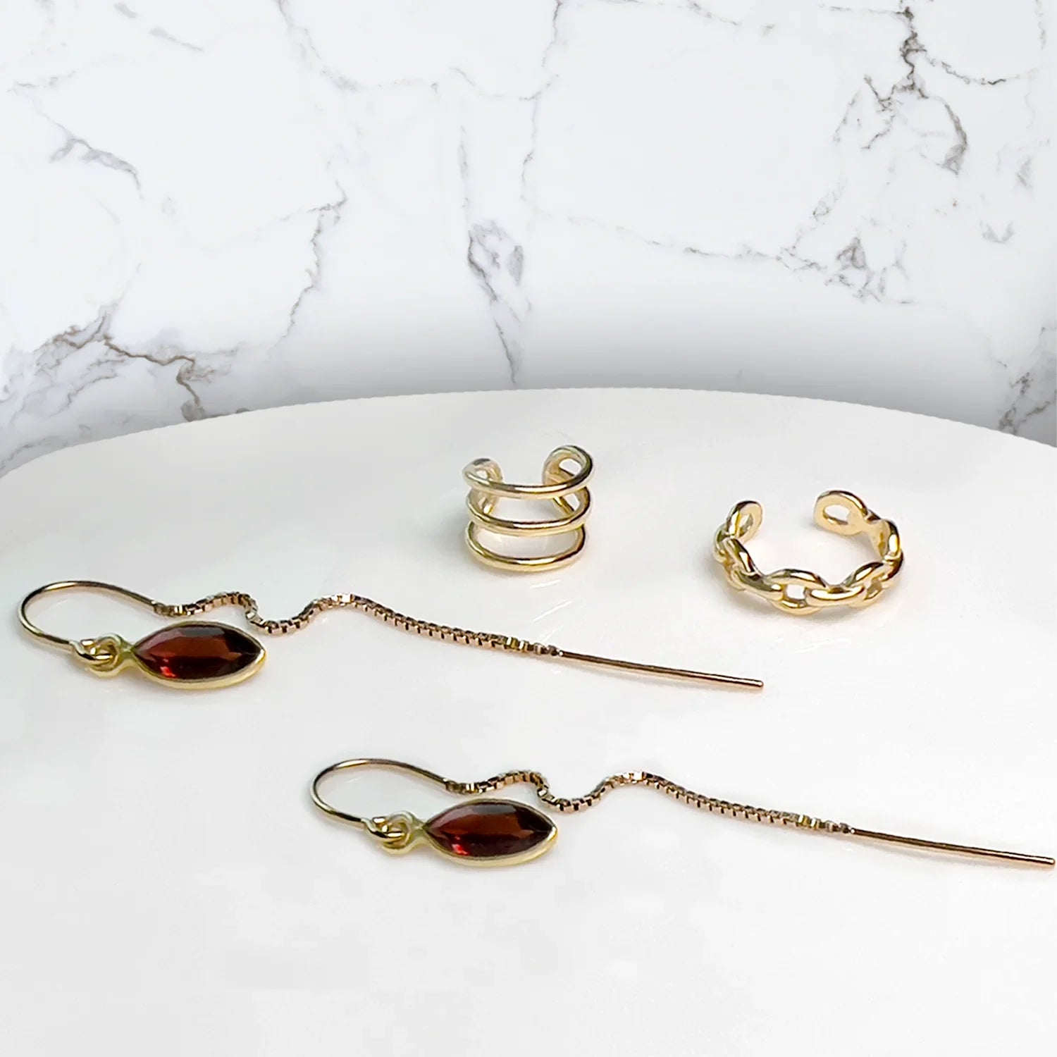 Garnet Threaders with 2 Ear Cuffs Jewelry Set - BeachBu Jewelry