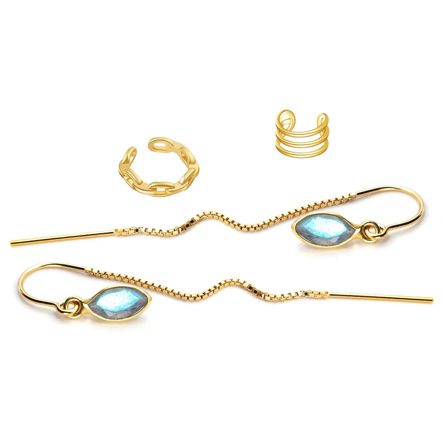 Labradorite Threaders with 2 Ear Cuffs Jewelry Set - BeachBu Jewelry