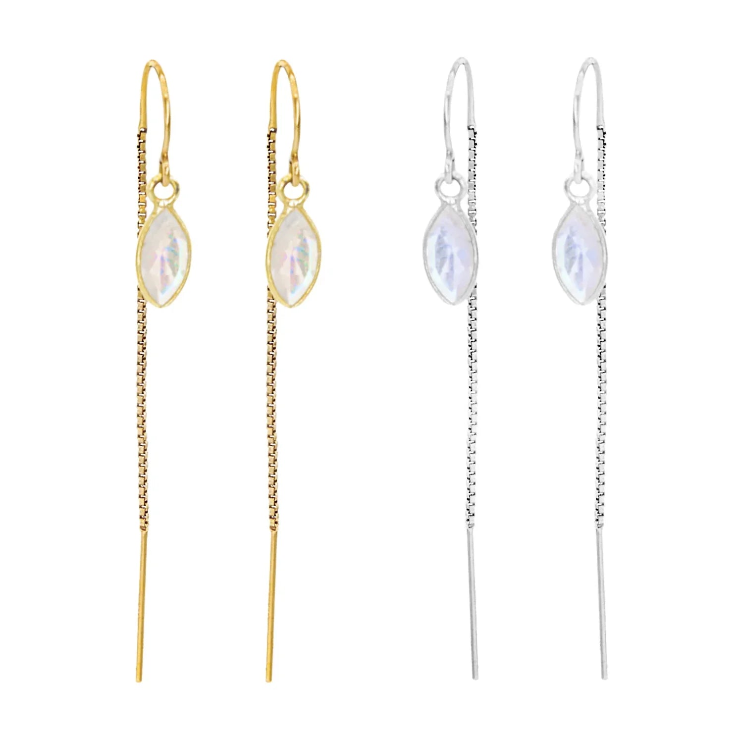 Rainbow Moonstone Marquise Bezel Threaders - BeachBu Jewelry