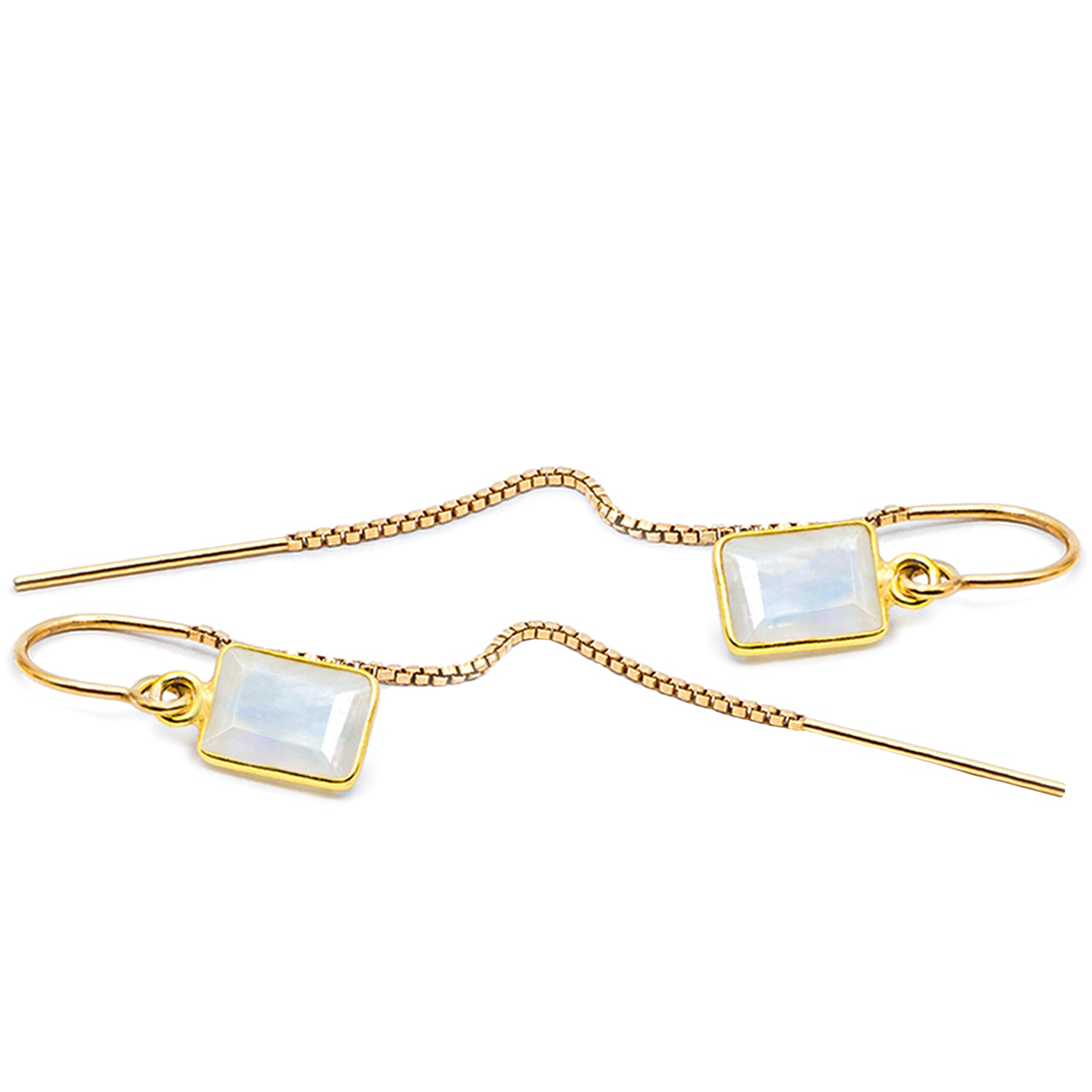 Rainbow Moonstone Baguette Threader Earrings