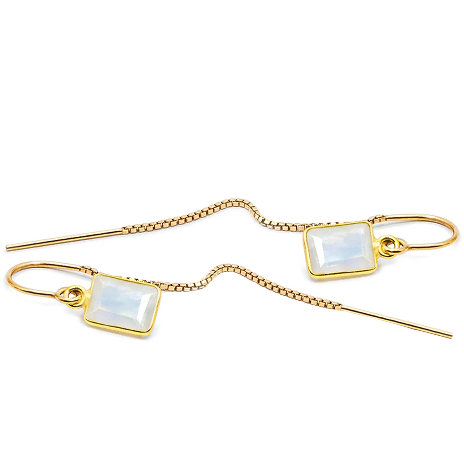 Rainbow Moonstone Baguette Threader Earrings - BeachBu Jewelry