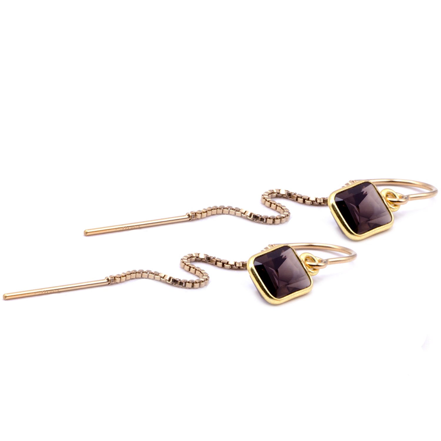 Smoky Quartz Baguette Bezel Threader Earrings