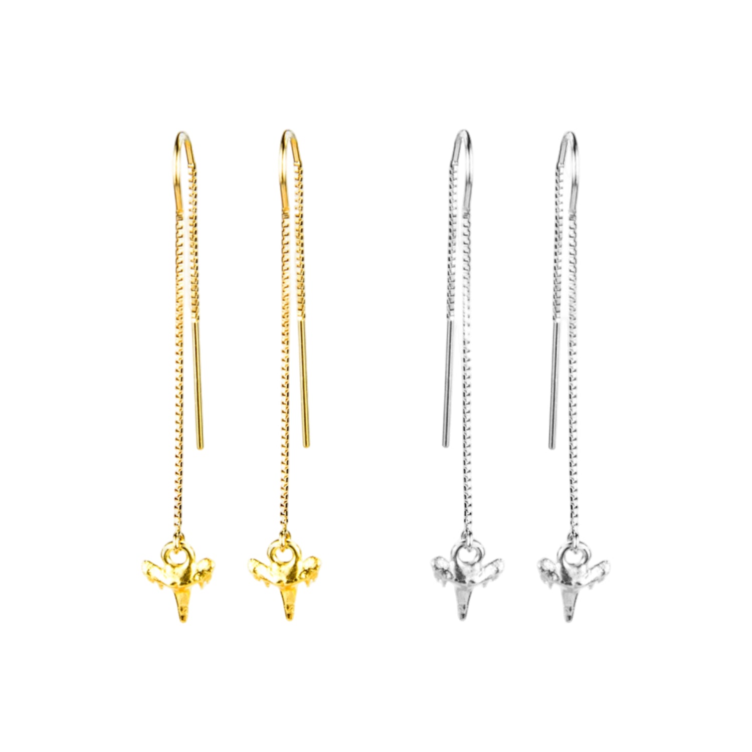 Genuine Shark Tooth Long Threader Earrings