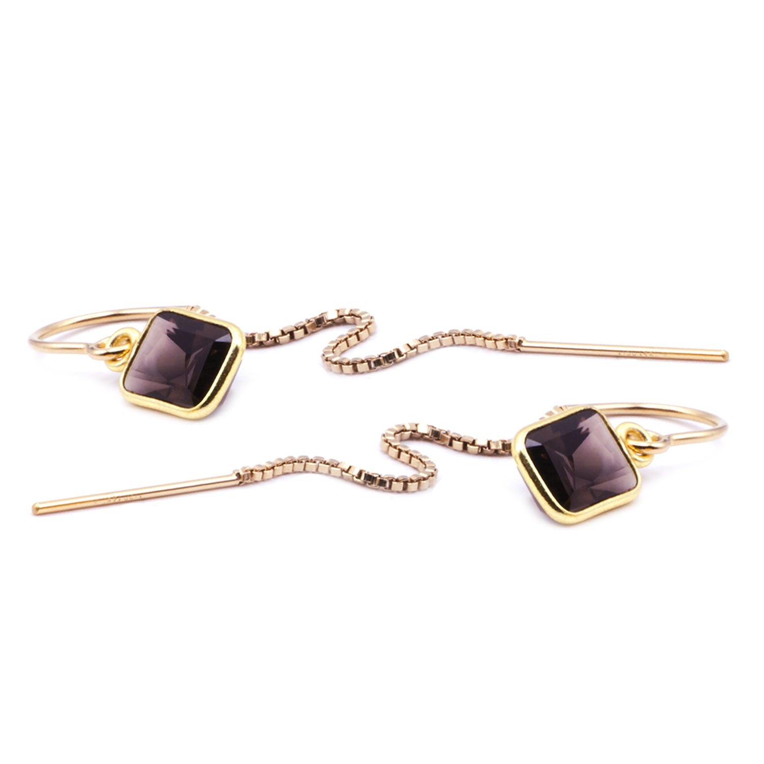 Smoky Quartz Baguette Bezel Threader Earrings