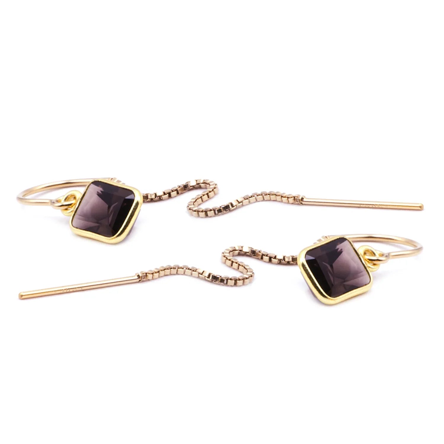 Smoky Quartz Baguette Bezel Threader Earrings - BeachBu Jewelry