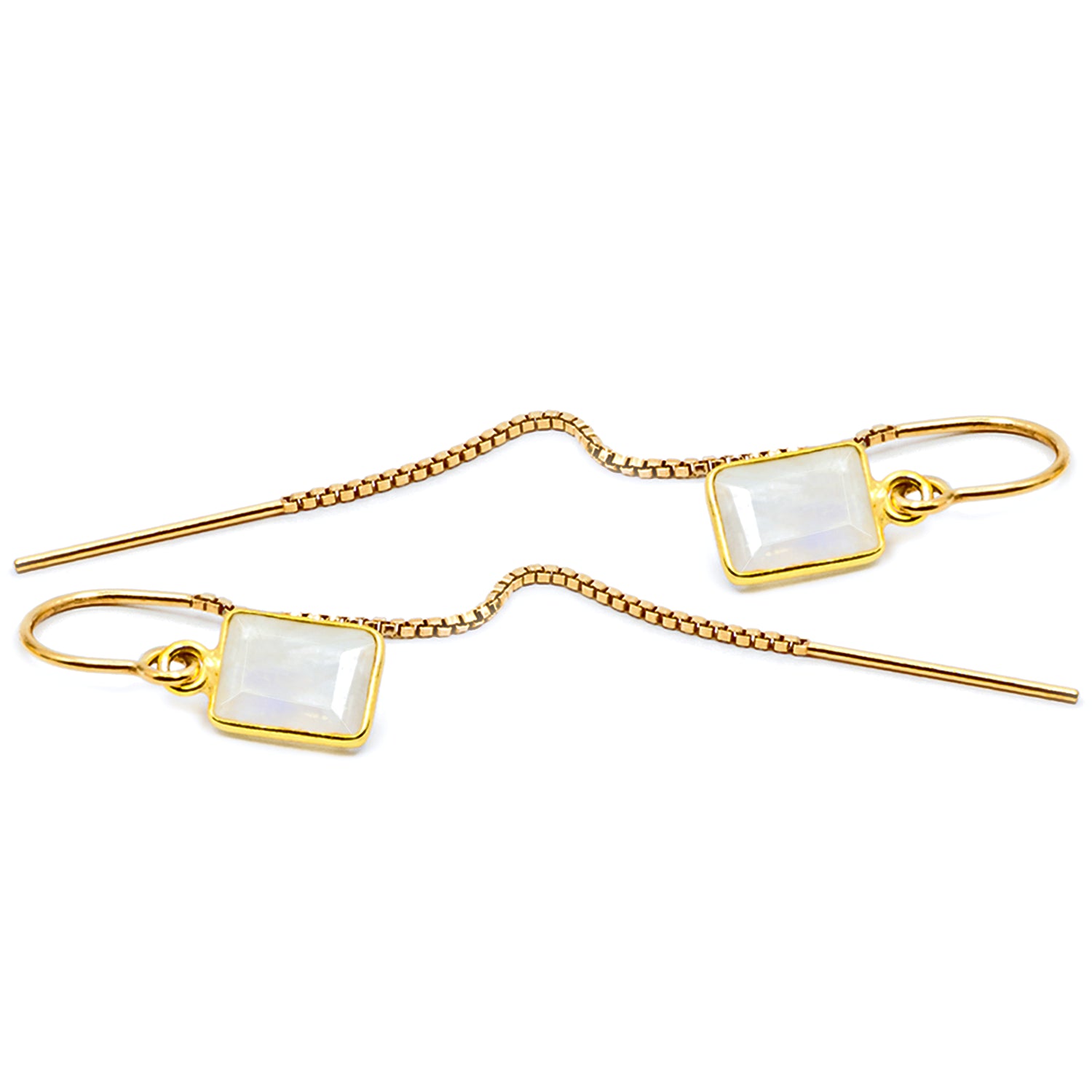Rainbow Moonstone Baguette Threader Earrings