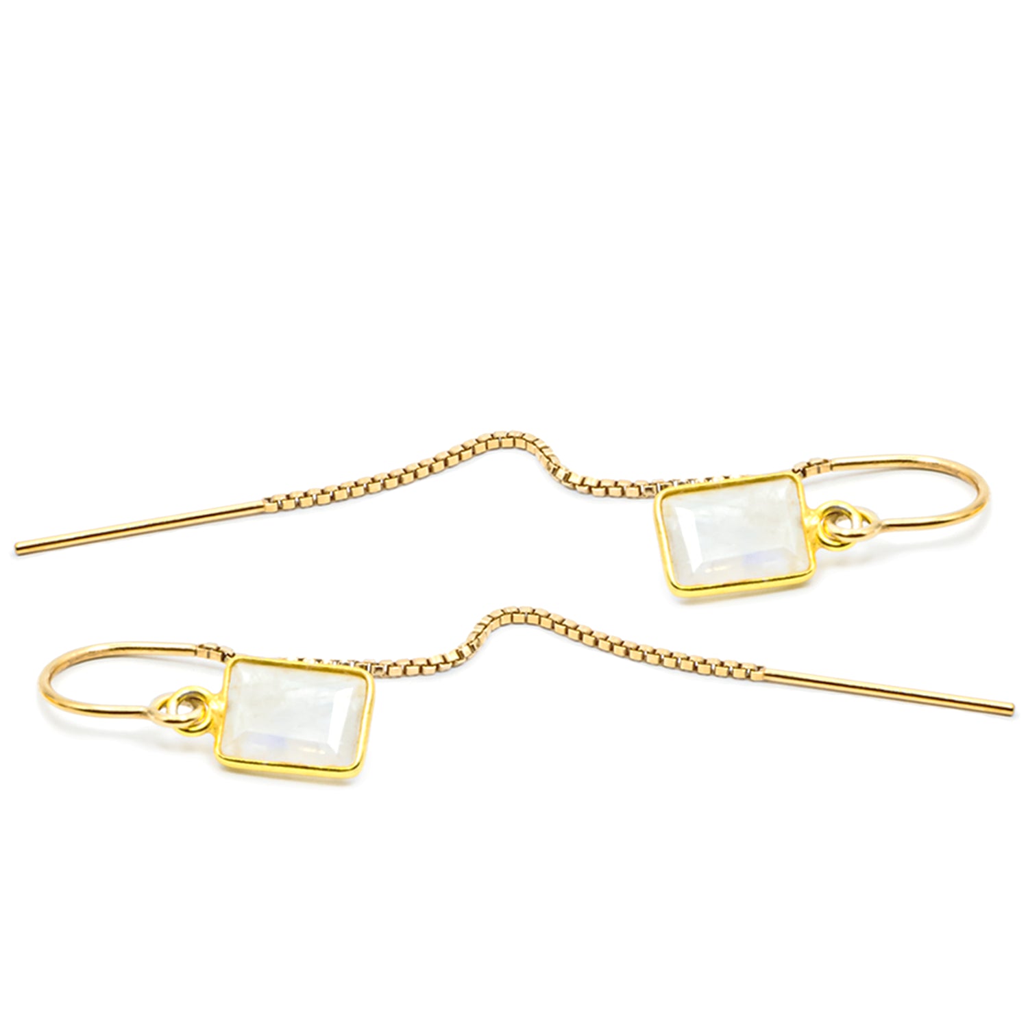 Rainbow Moonstone Baguette Threader Earrings
