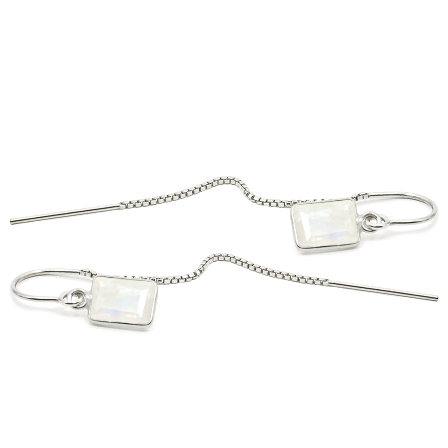Rainbow Moonstone Baguette Threader Earrings